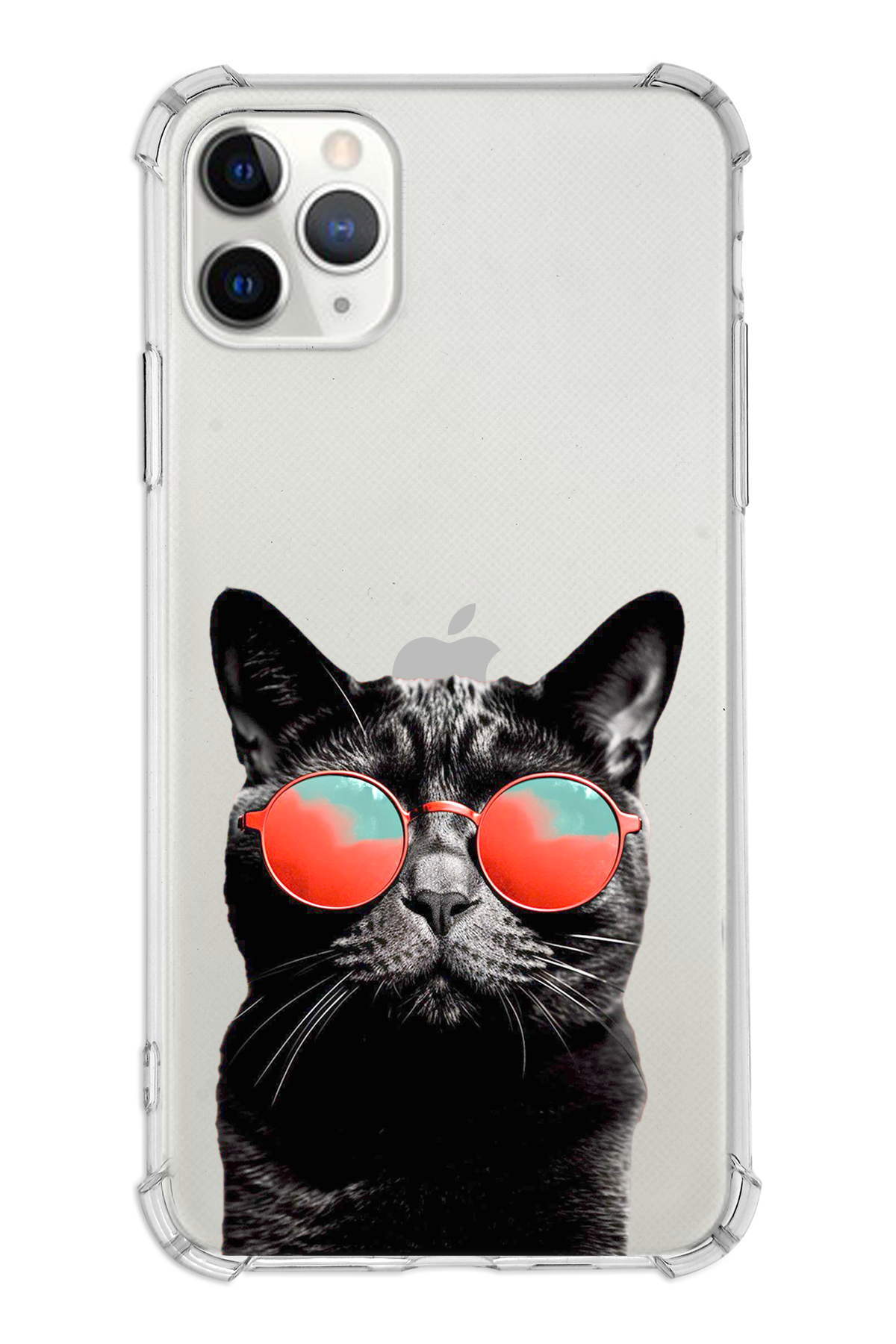PrintiFy Apple iPhone 11 Pro Uyumlu Kedi 3 Baskılı Şeffaf Köşe Korumalı Antişok Kılıf