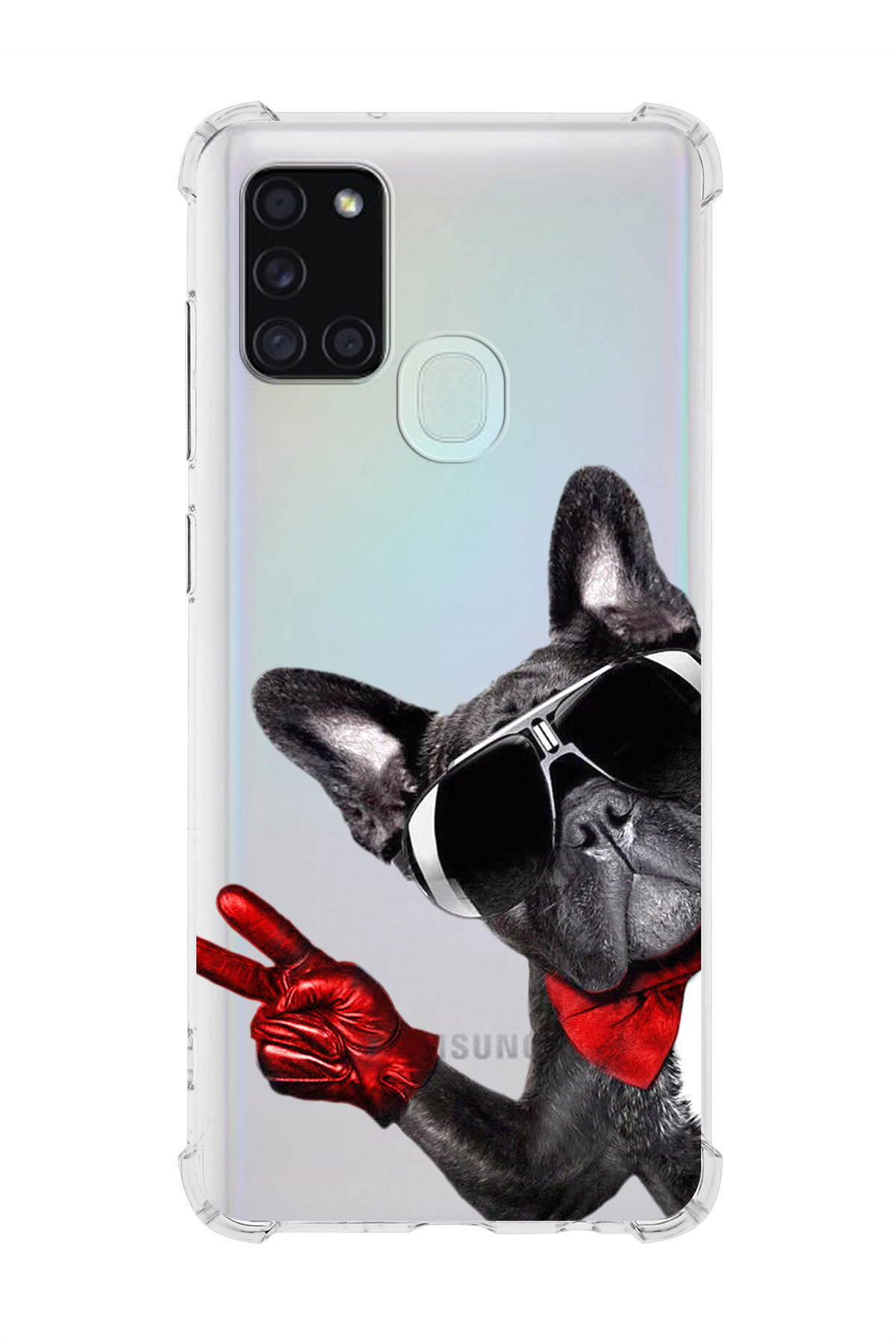 Samsung Galaxy A21S Uyumlu Köpek 2 Baskılı Şeffaf Köşe Korumalı Antişok Kılıf