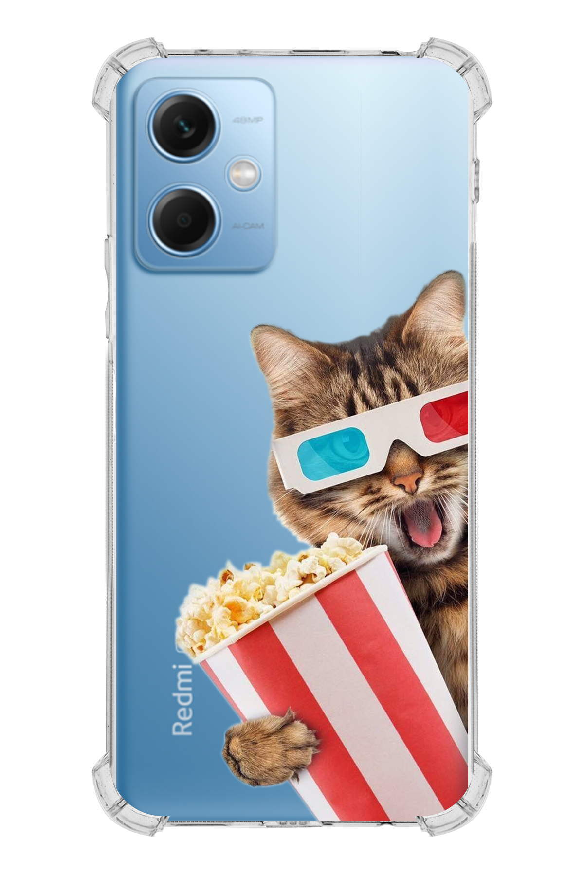 Xiaomi Redmi Note 12 5G Uyumlu Kedi 1 Baskılı Şeffaf Köşe Korumalı Antişok Kılıf