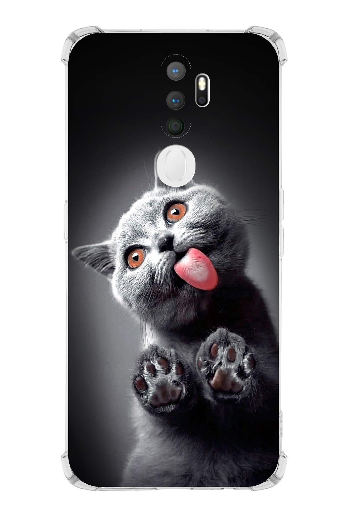 Oppo A5 2020 Uyumlu Kedi 2 Baskılı Şeffaf Köşe Korumalı Antişok Kılıf
