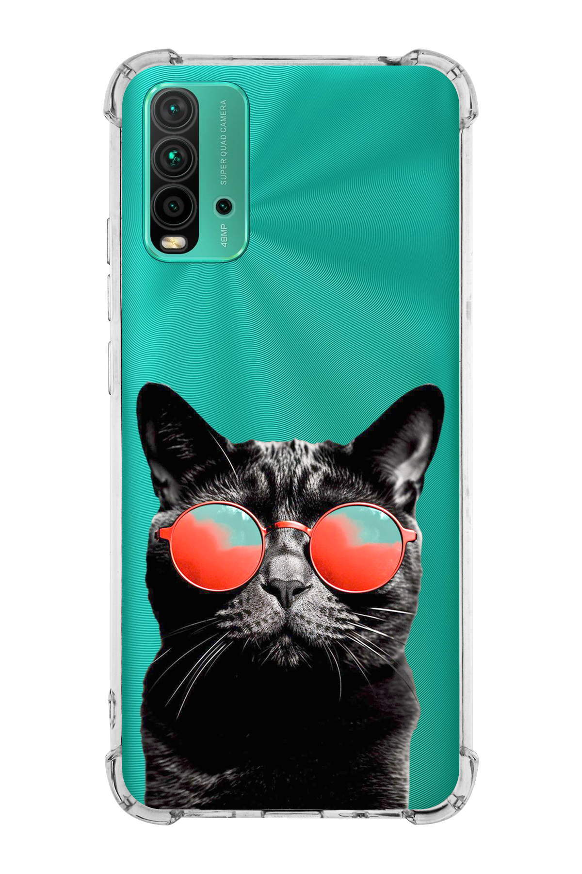 Xiaomi Redmi 9T Uyumlu Kedi 3 Baskılı Şeffaf Köşe Korumalı Antişok Kılıf