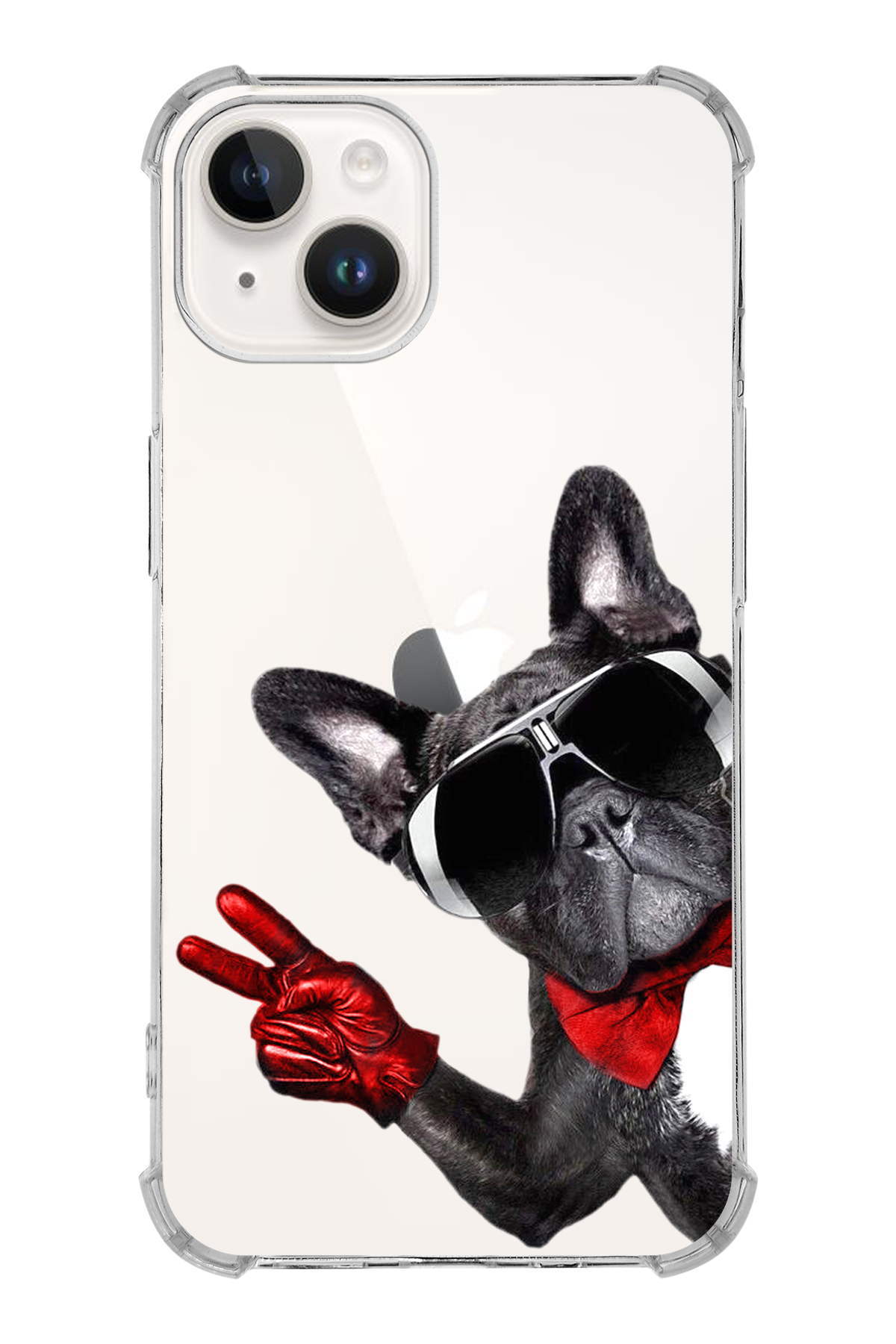 PrintiFy Apple iPhone 14 Uyumlu Köpek 2 Baskılı Şeffaf Köşe Korumalı Antişok Kılıf