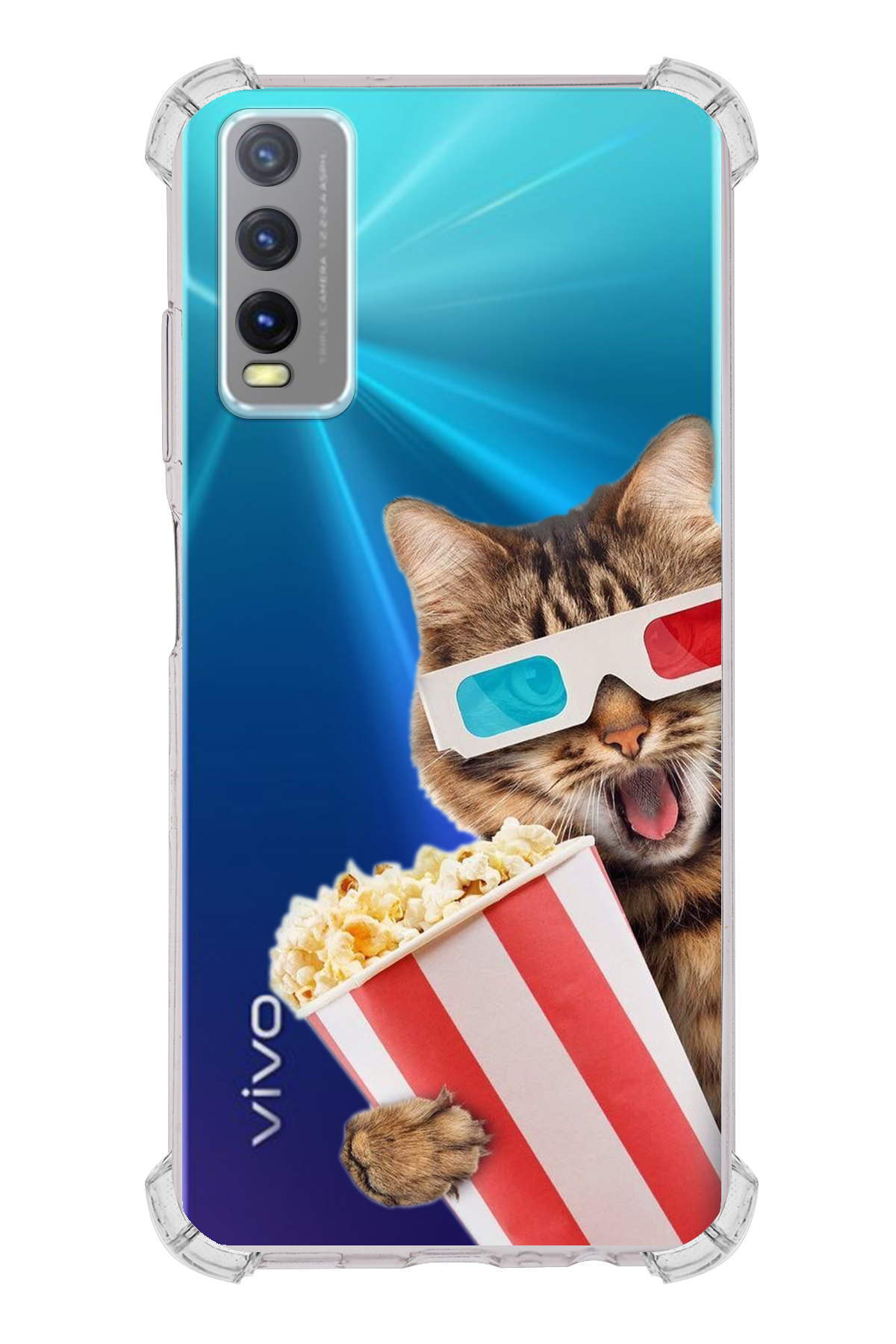 Vivo Y20S Uyumlu Kedi 1 Baskılı Şeffaf Köşe Korumalı Antişok Kılıf