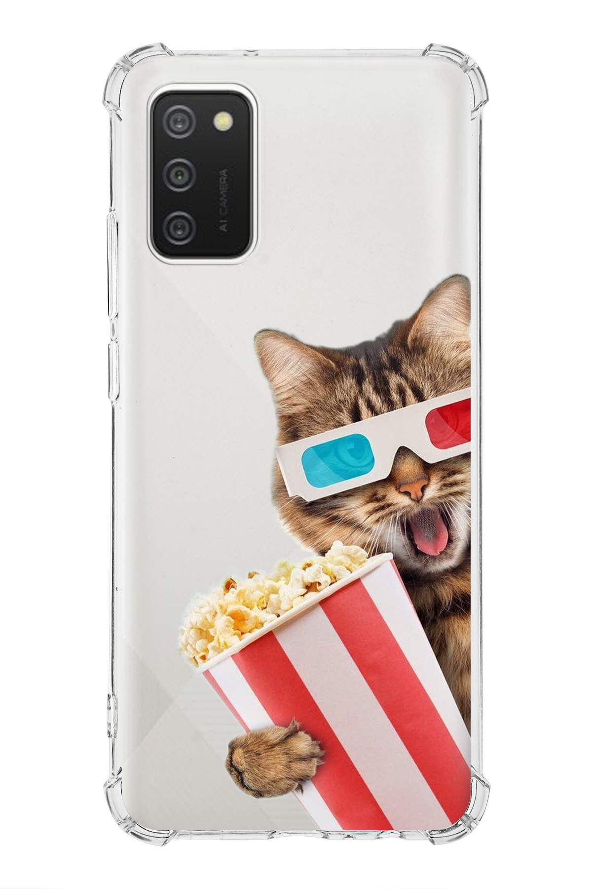 Samsung Galaxy A02s Uyumlu Kedi 1 Baskılı Şeffaf Köşe Korumalı Antişok Kılıf