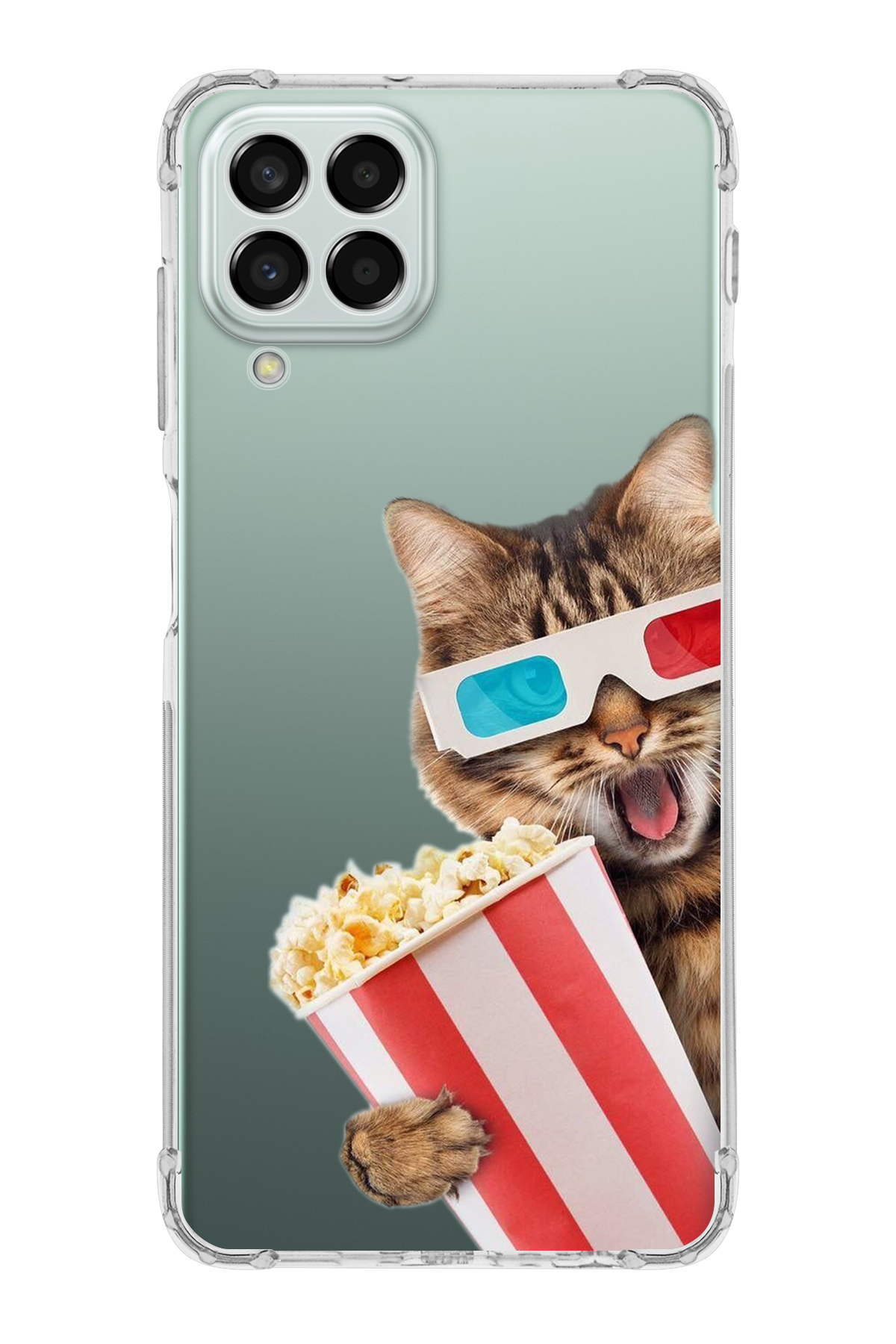 Samsung Galaxy M33 Uyumlu Kedi 1 Baskılı Şeffaf Köşe Korumalı Antişok Kılıf