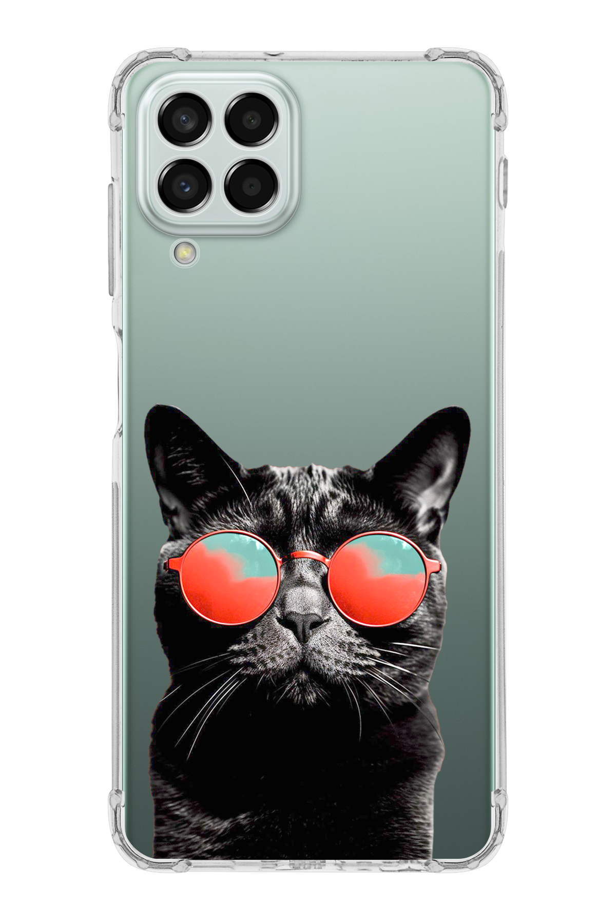 Samsung Galaxy M33 Uyumlu Kedi 3 Baskılı Şeffaf Köşe Korumalı Antişok Kılıf