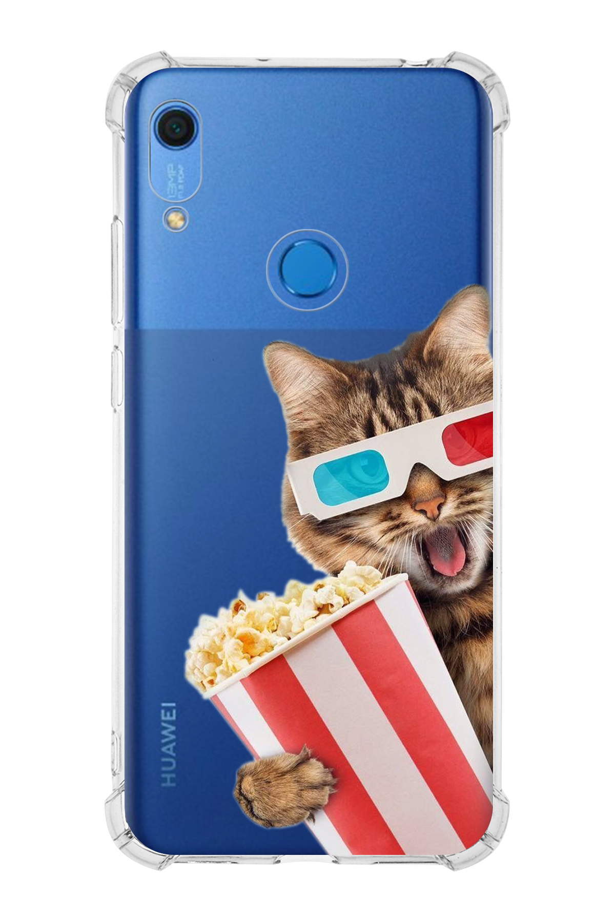 Huawei Y6S Uyumlu Kedi 1 Baskılı Şeffaf Köşe Korumalı Antişok Kılıf