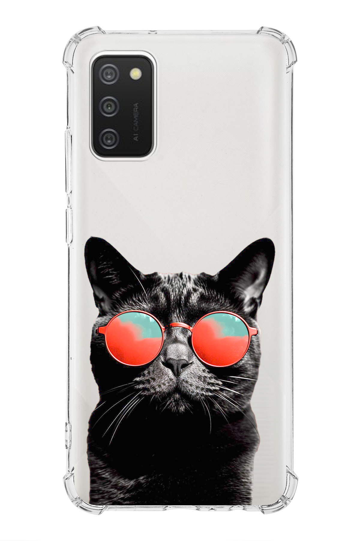 Samsung Galaxy A02s Uyumlu Kedi 3 Baskılı Şeffaf Köşe Korumalı Antişok Kılıf