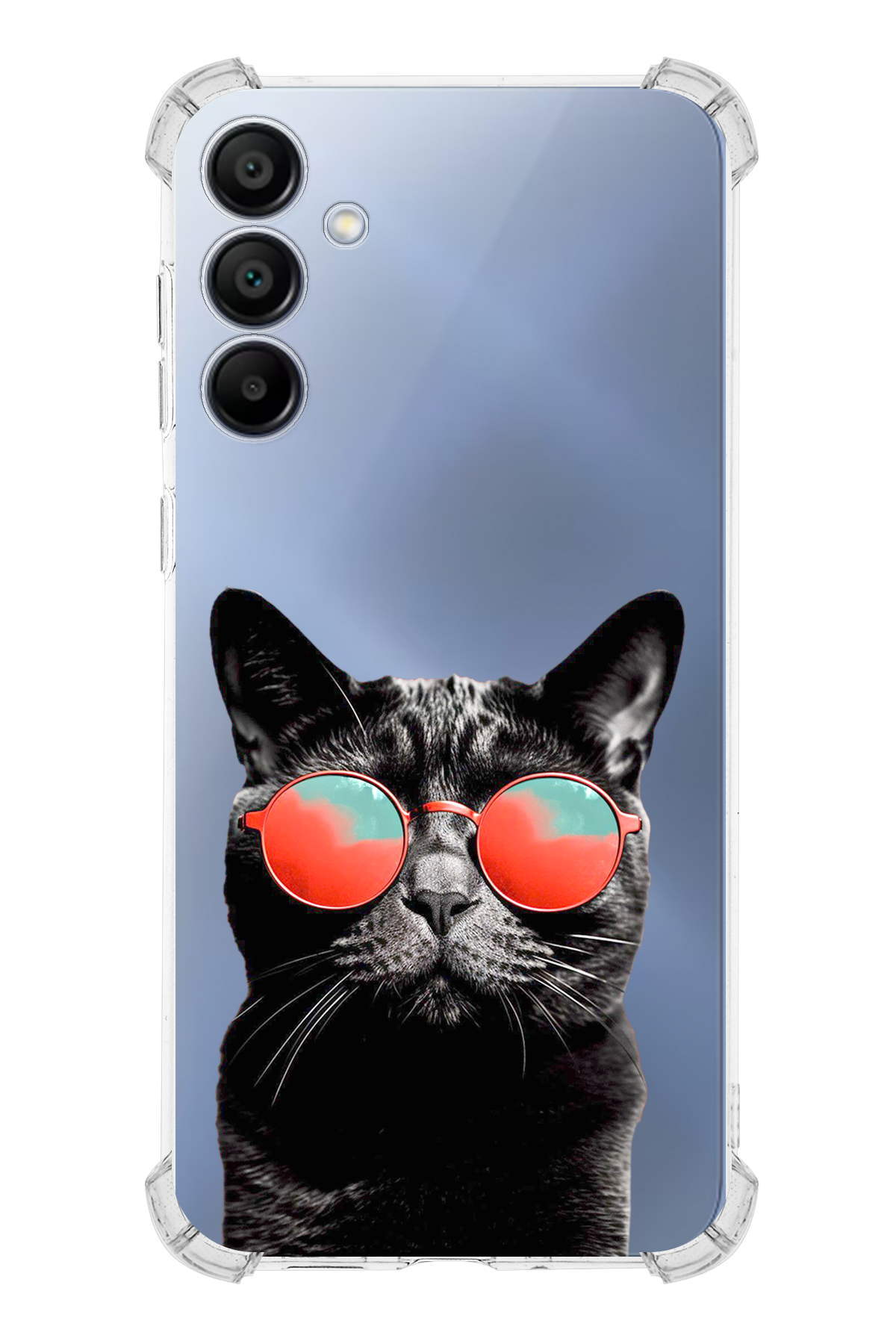 Samsung Galaxy A15 Uyumlu Kedi 3 Baskılı Şeffaf Köşe Korumalı Antişok Kılıf