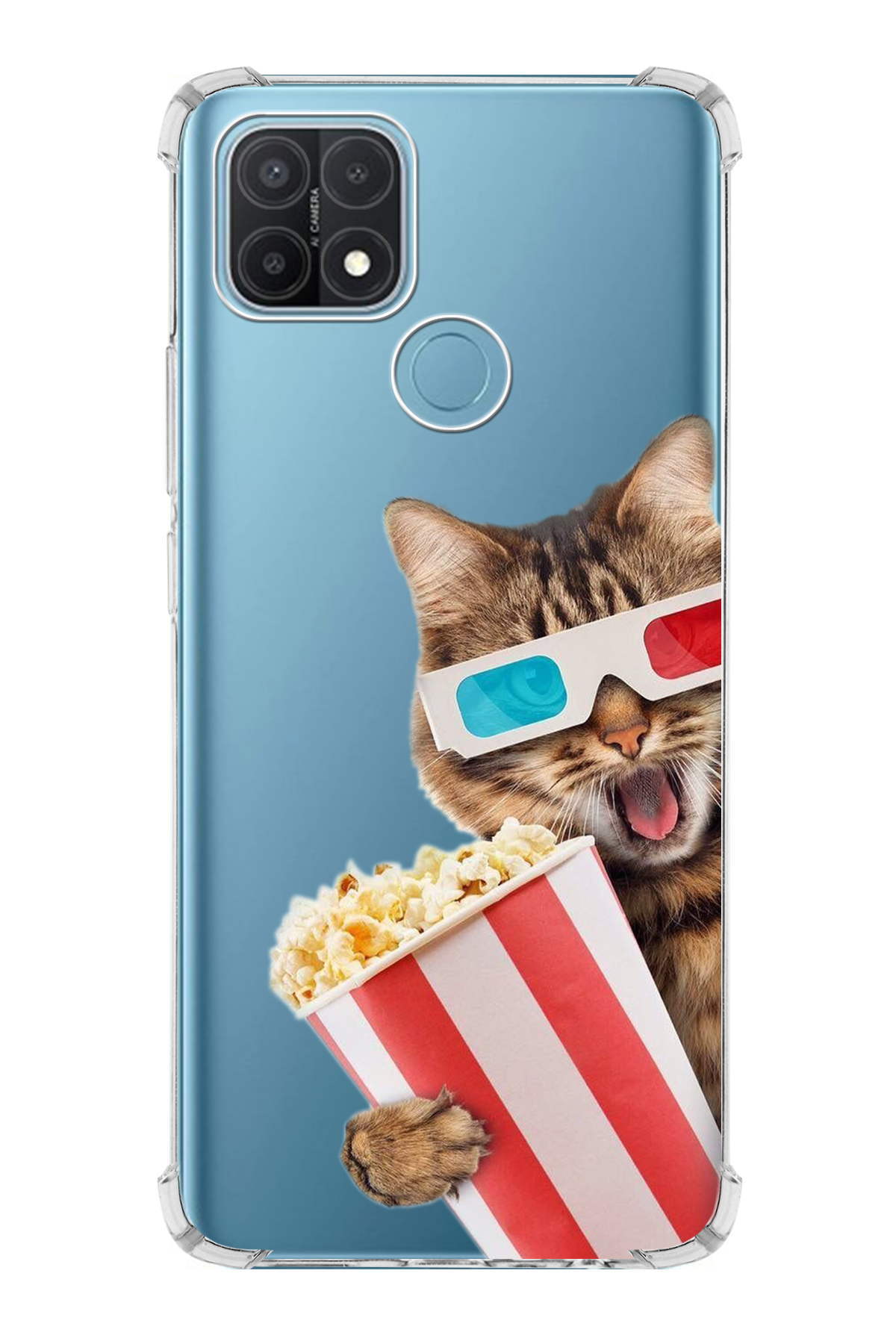 Oppo A15 Uyumlu Kedi 1 Baskılı Şeffaf Köşe Korumalı Antişok Kılıf