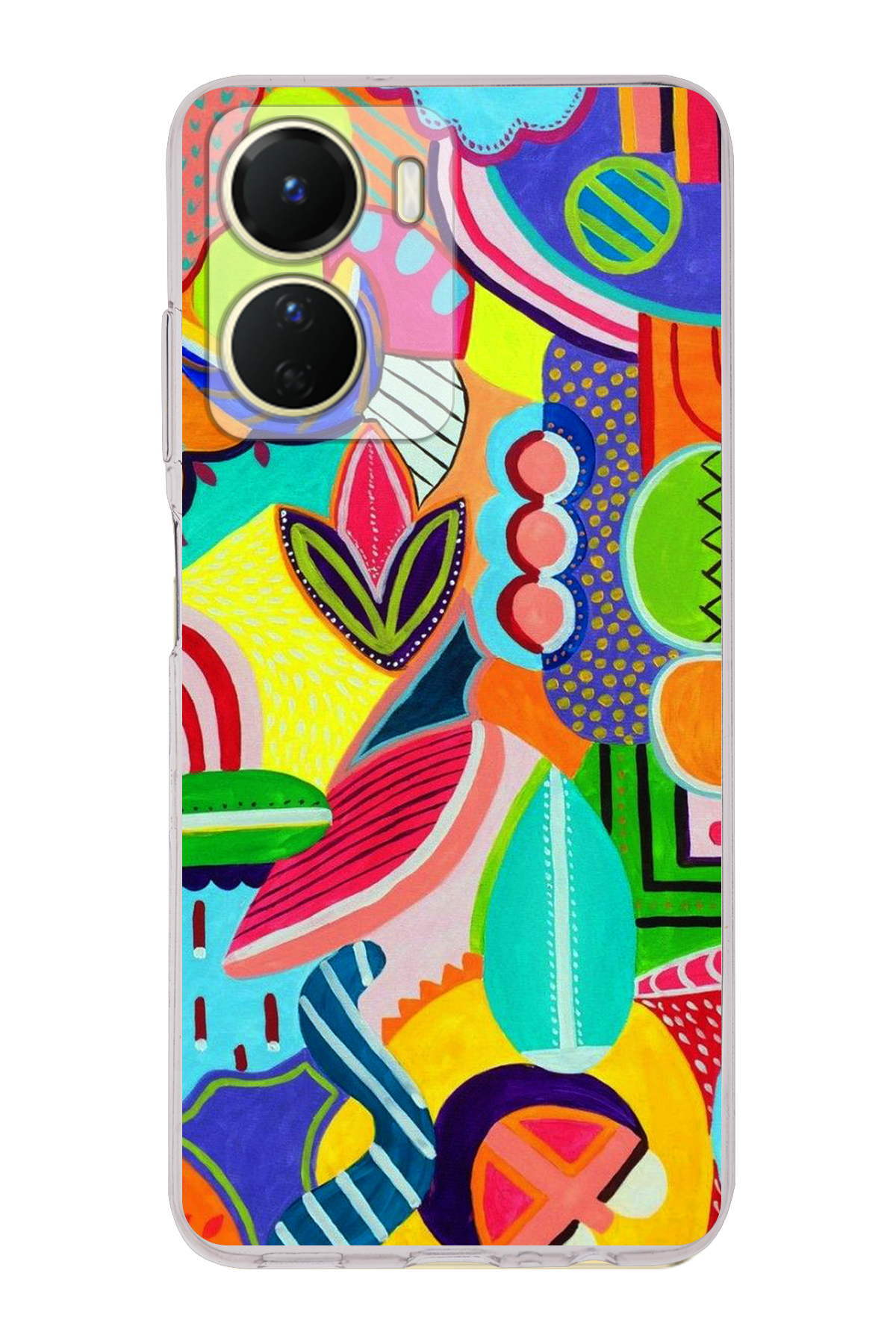 Vivo Y16 ile Uyumlu Retro Color 6 Kamera Korumalı Şeffaf Kılıf