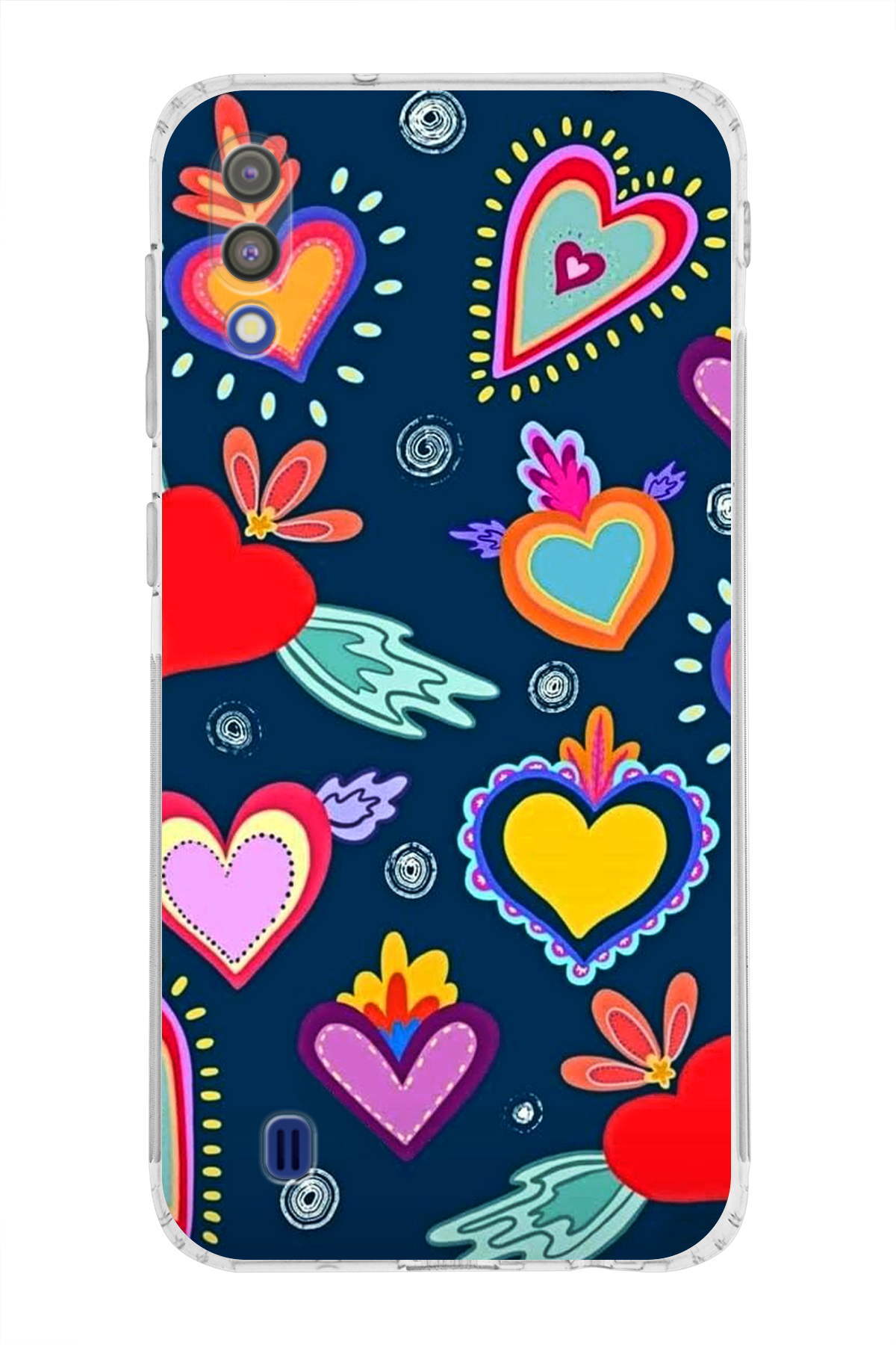 Samsung Galaxy M10 ile Uyumlu Retro Color 3 Kamera Korumalı Şeffaf Kılıf