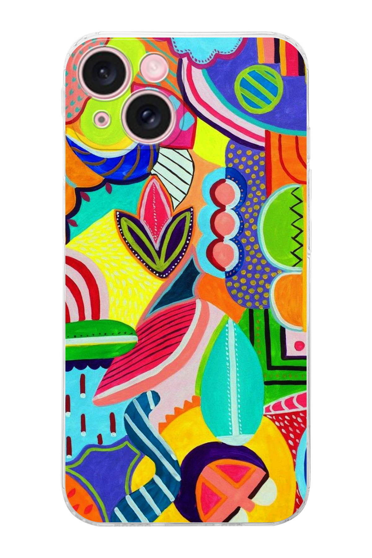 iPhone 15 Plus ile Uyumlu Retro Color 6 Kamera Korumalı Şeffaf Kılıf