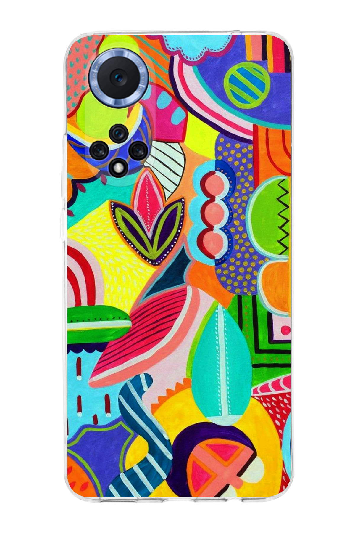 Huawei Nova 9 ile Uyumlu Retro Color 6 Kamera Korumalı Şeffaf Kılıf