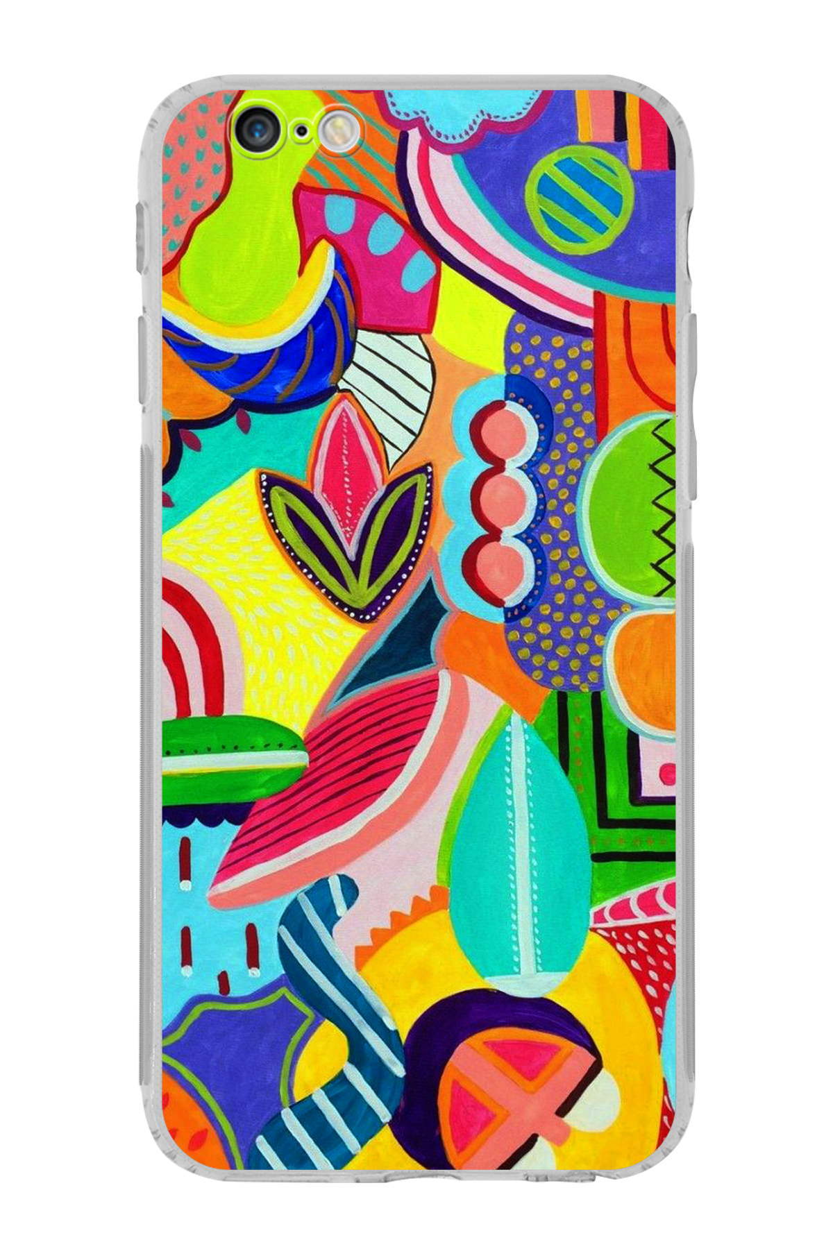 iPhone 6S Plus ile Uyumlu Retro Color 6 Kamera Korumalı Şeffaf Kılıf