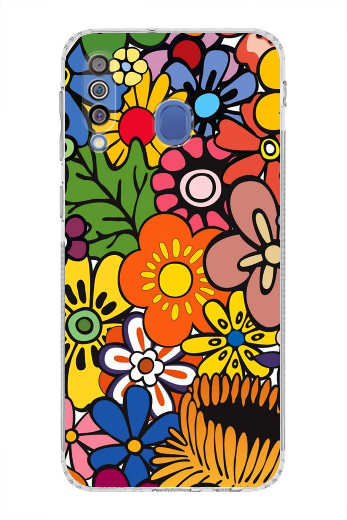 Samsung Galaxy M30 ile Uyumlu Retro Color 2 Kamera Korumalı Şeffaf Kılıf