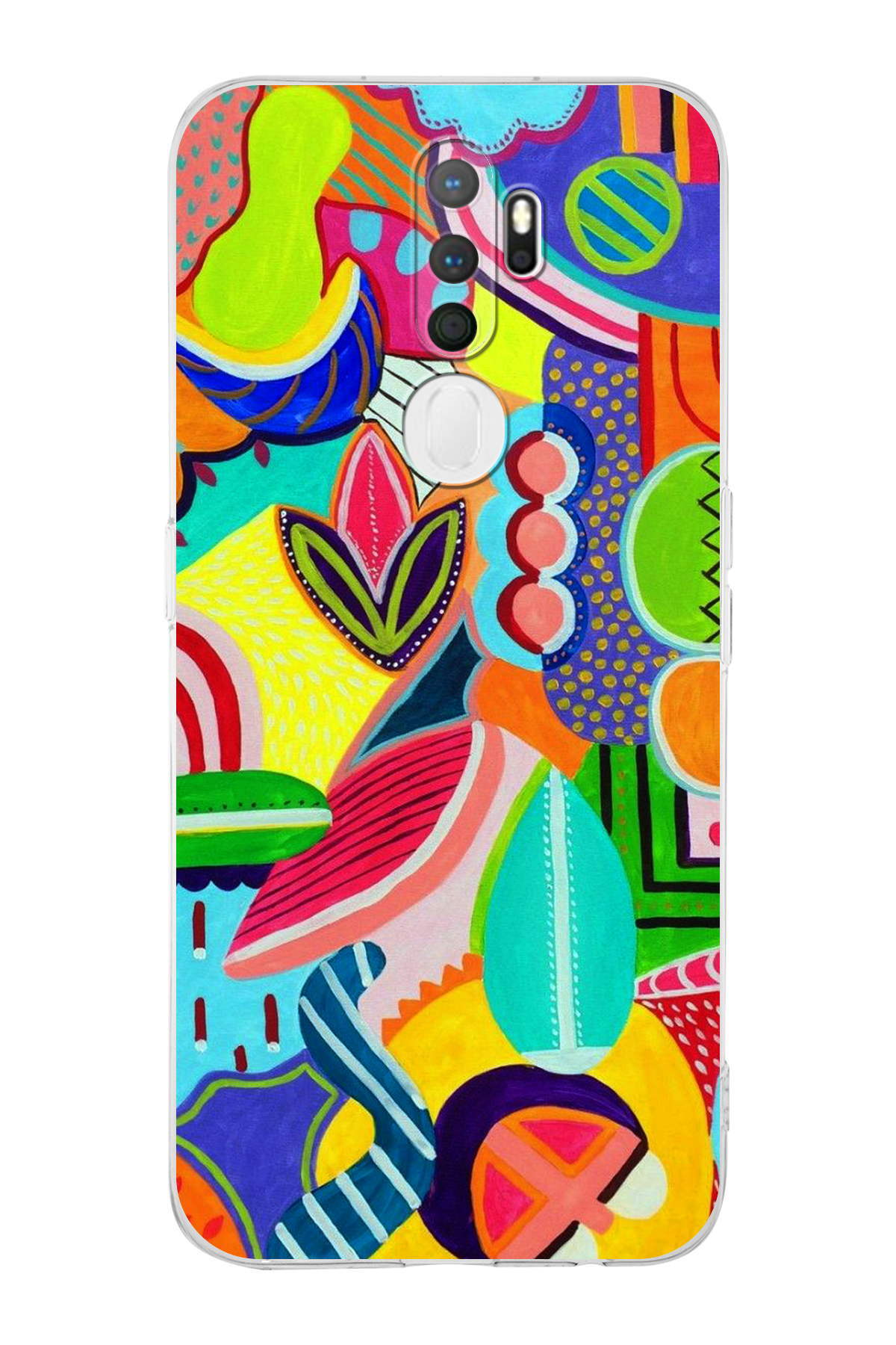 Oppo A9 2020 ile Uyumlu Retro Color 6 Kamera Korumalı Şeffaf Kılıf