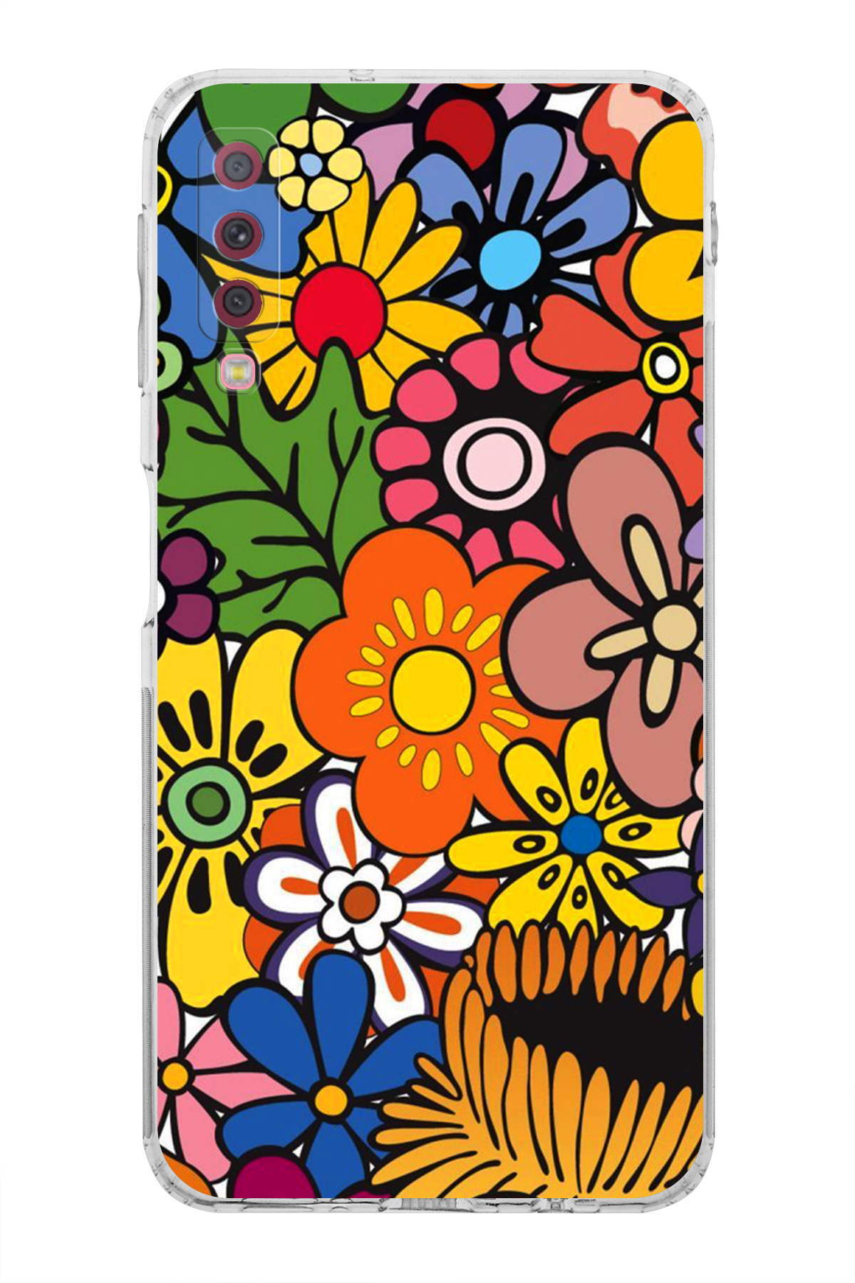 Samsung Galaxy A7 2018 ile Uyumlu Retro Color 2 Kamera Korumalı Şeffaf Kılıf