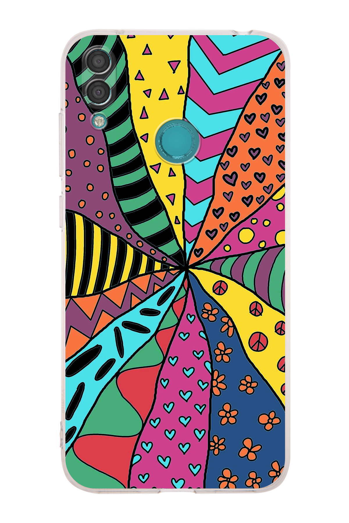 Huawei Y7 2019 ile Uyumlu Retro Color 4 Kamera Korumalı Şeffaf Kılıf