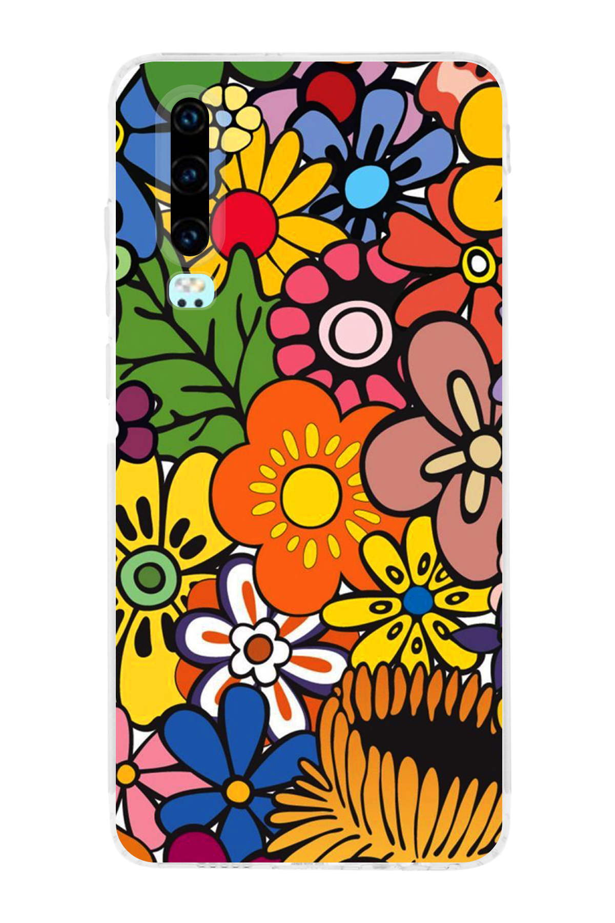 Huawei P30 ile Uyumlu Retro Color 2 Kamera Korumalı Şeffaf Kılıf