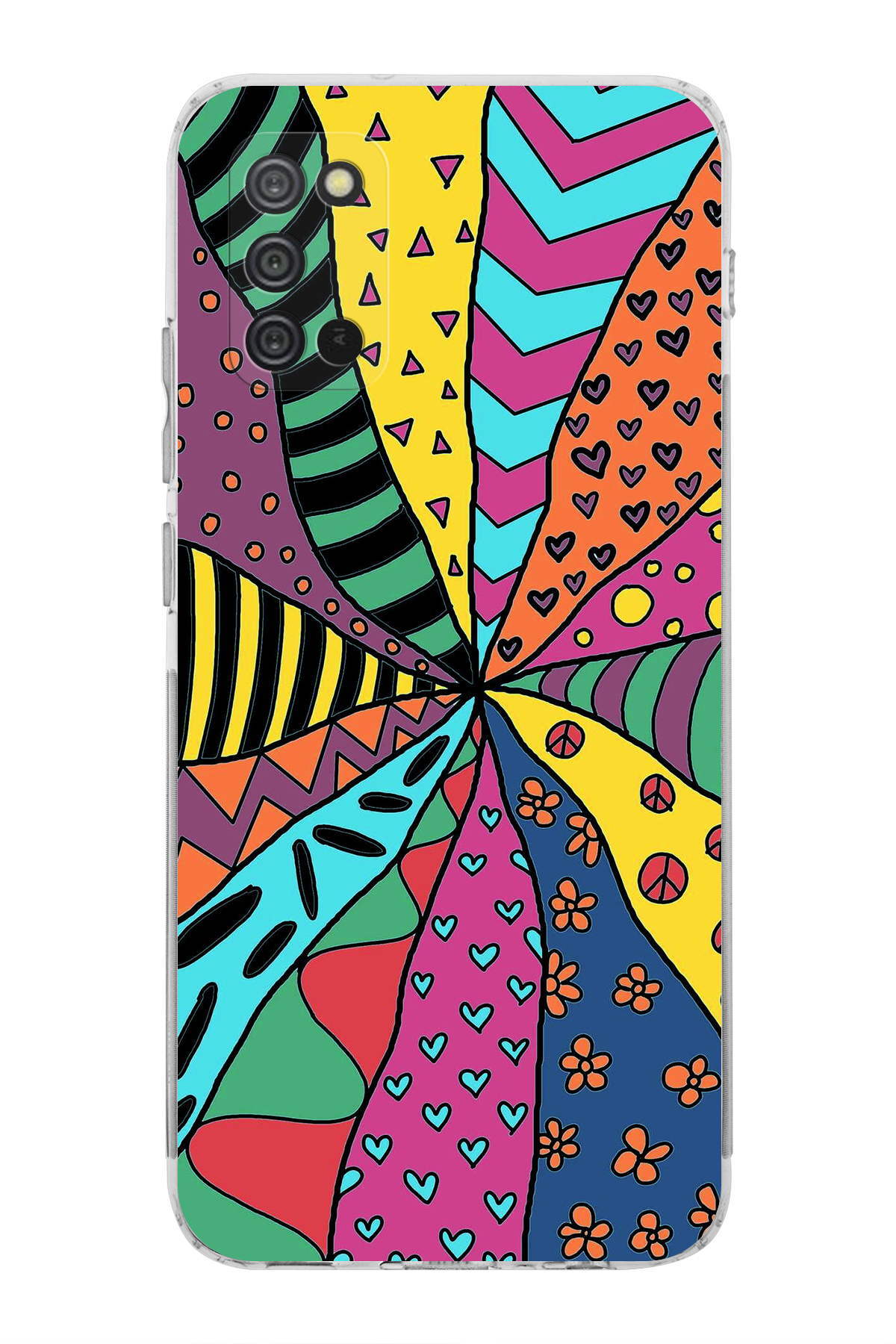 Samsung Galaxy A02s ile Uyumlu Retro Color 4 Kamera Korumalı Şeffaf Kılıf