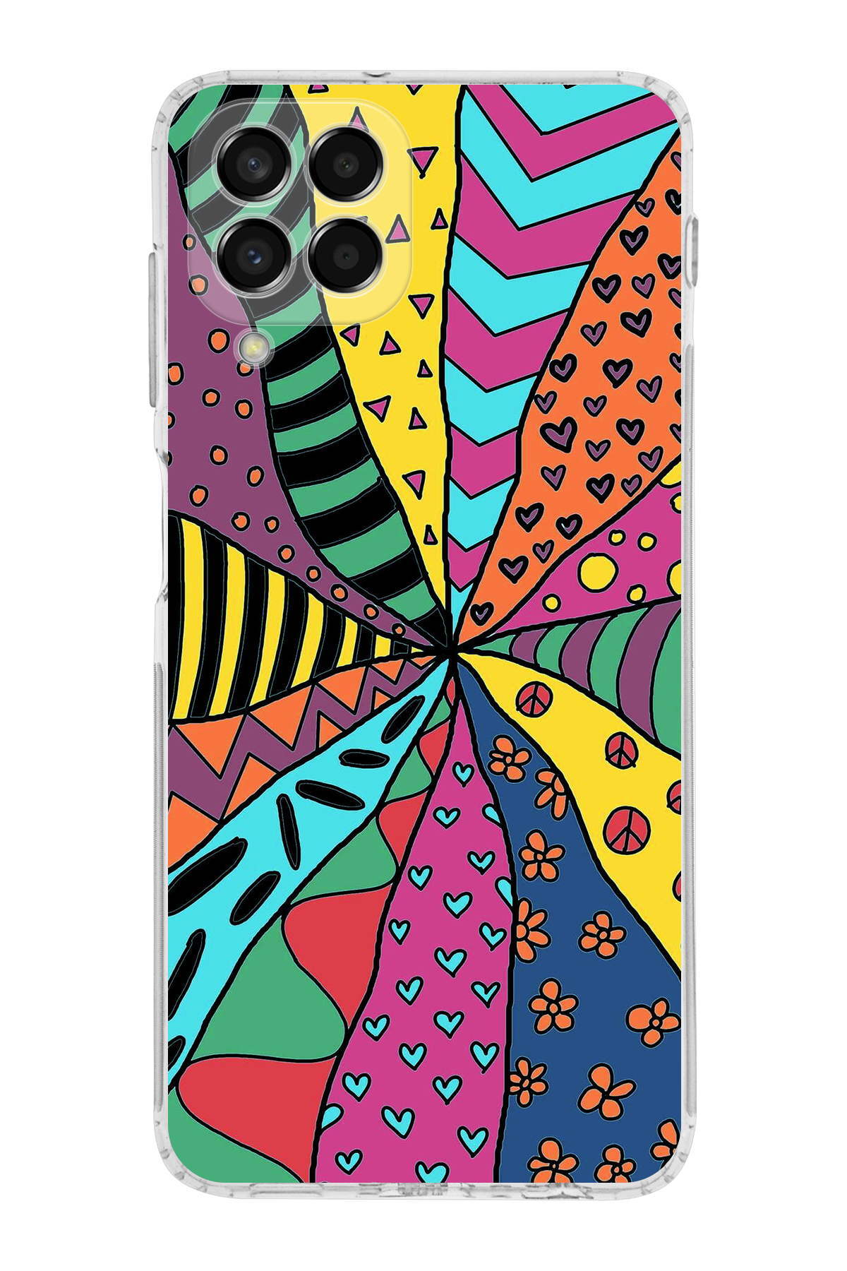 Samsung Galaxy M33 ile Uyumlu Retro Color 4 Kamera Korumalı Şeffaf Kılıf