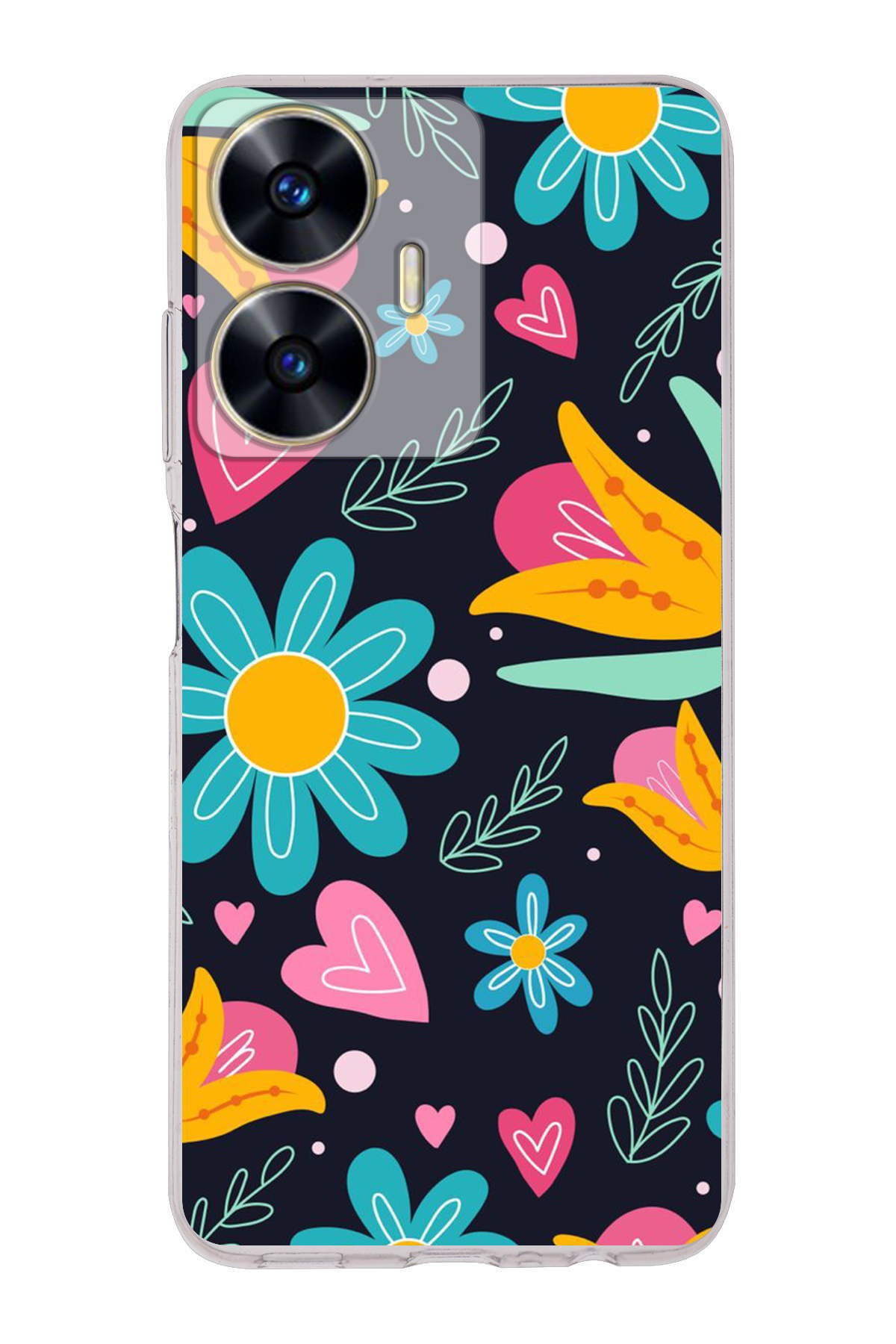 Realme C55 ile Uyumlu Retro Color 1 Kamera Korumalı Şeffaf Kılıf