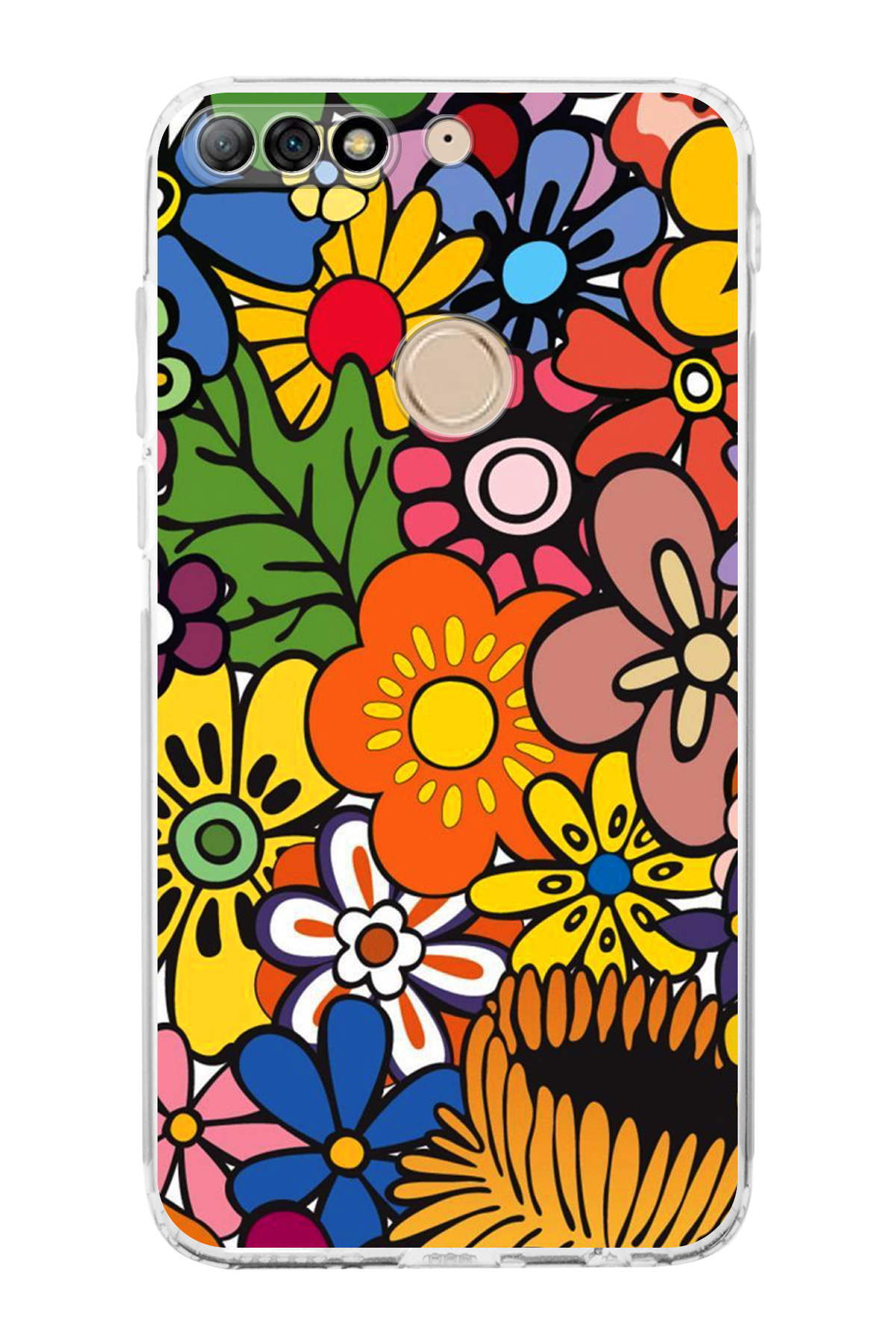 Huawei Y7 2018 ile Uyumlu Retro Color 2 Kamera Korumalı Şeffaf Kılıf