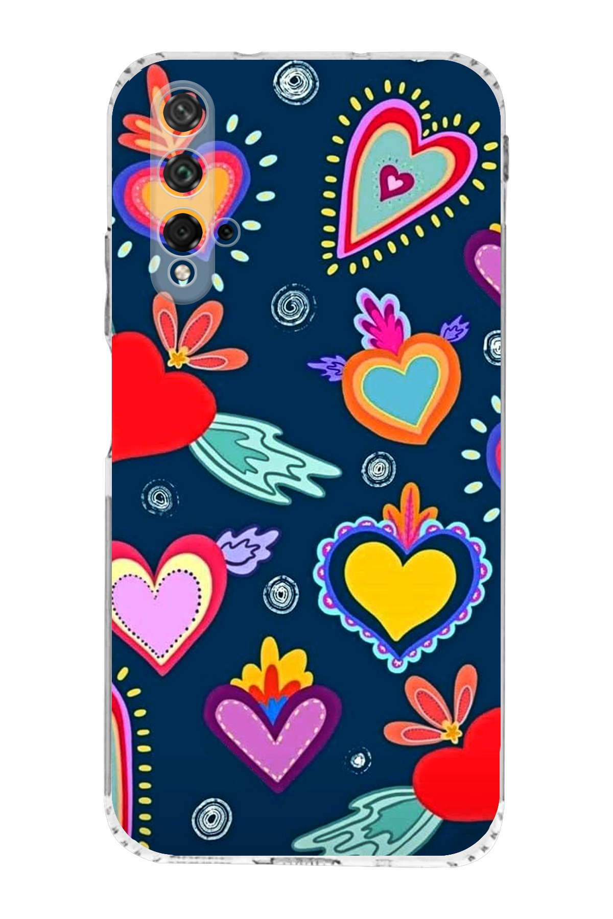 Honor 20 ile Uyumlu Retro Color 3 Kamera Korumalı Şeffaf Kılıf