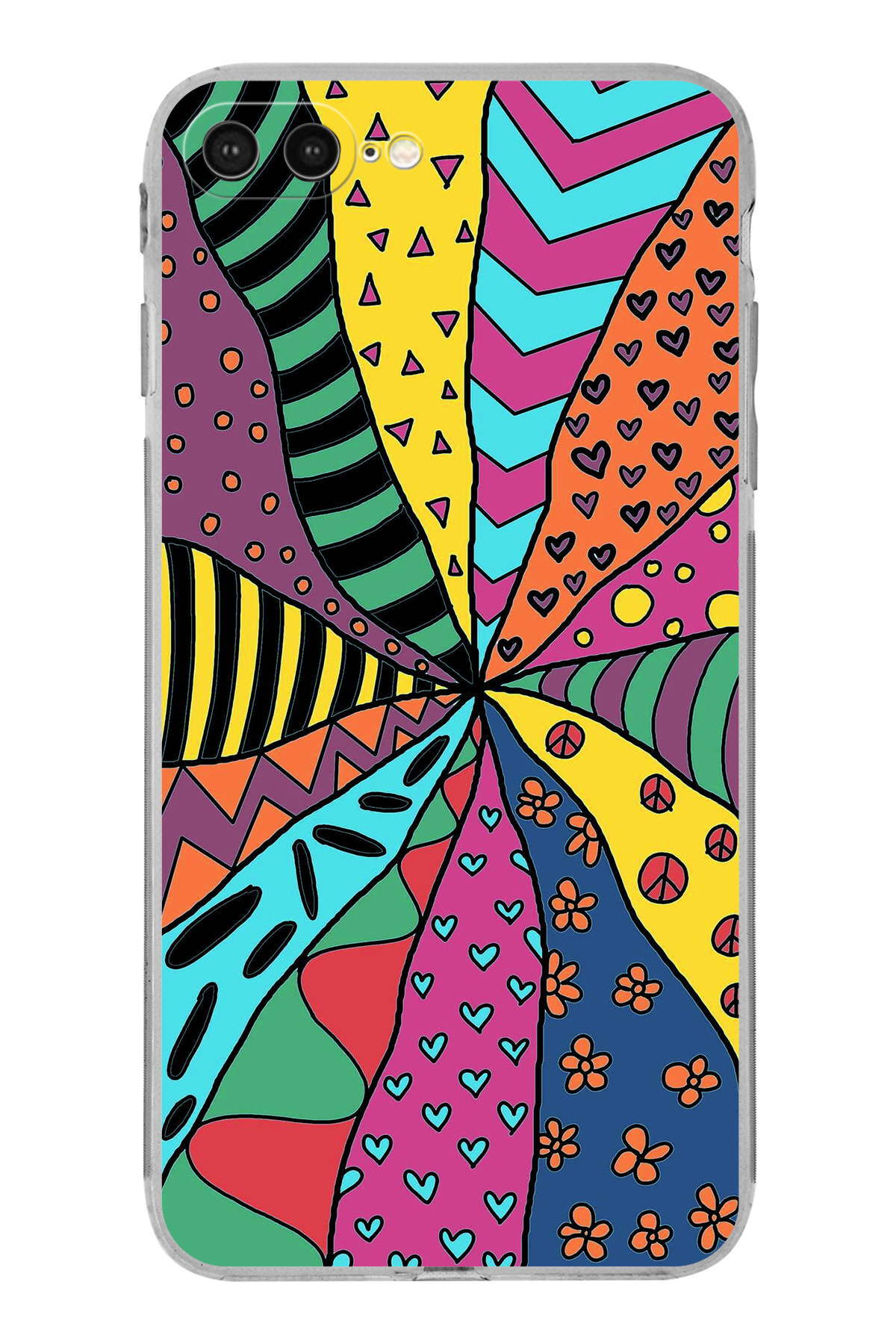 iPhone 7 Plus ile Uyumlu Retro Color 4 Kamera Korumalı Şeffaf Kılıf