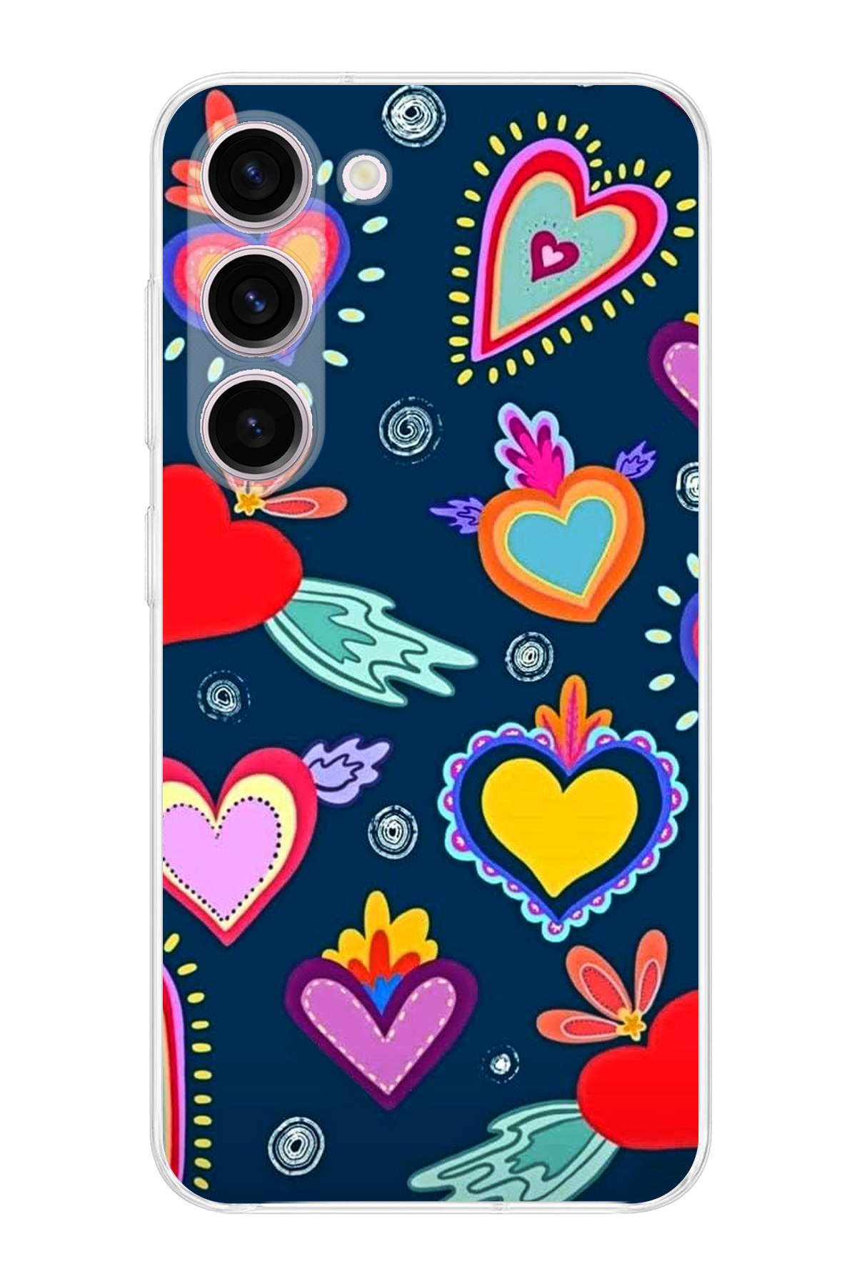 Samsung Galaxy S23 Plus ile Uyumlu Retro Color 3 Kamera Korumalı Şeffaf Kılıf