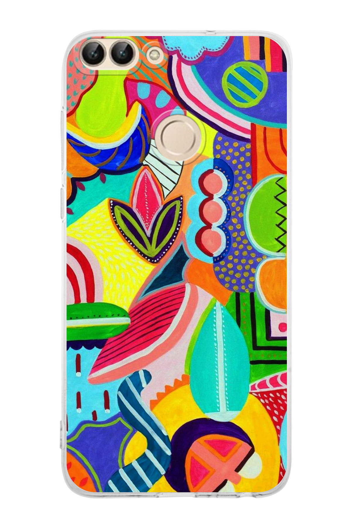 Huawei P Smart ile Uyumlu Retro Color 6 Kamera Korumalı Şeffaf Kılıf