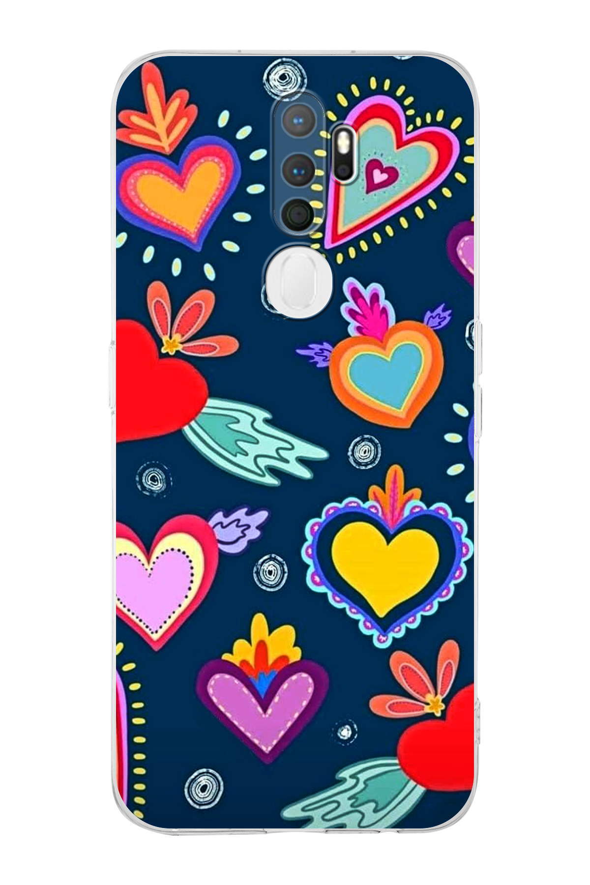 Oppo A9 2020 ile Uyumlu Retro Color 3 Kamera Korumalı Şeffaf Kılıf