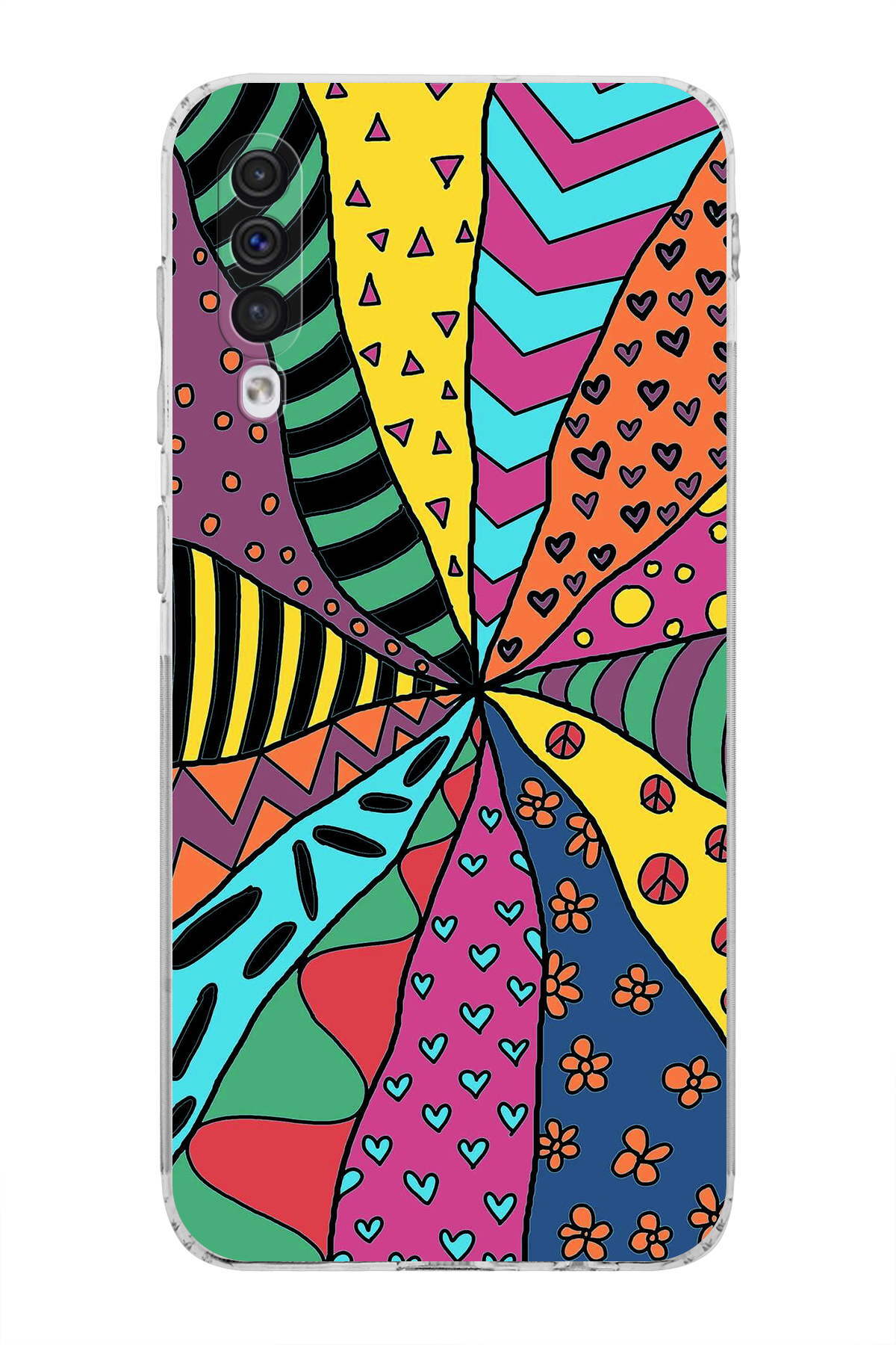 Samsung Galaxy A50 ile Uyumlu Retro Color 4 Kamera Korumalı Şeffaf Kılıf