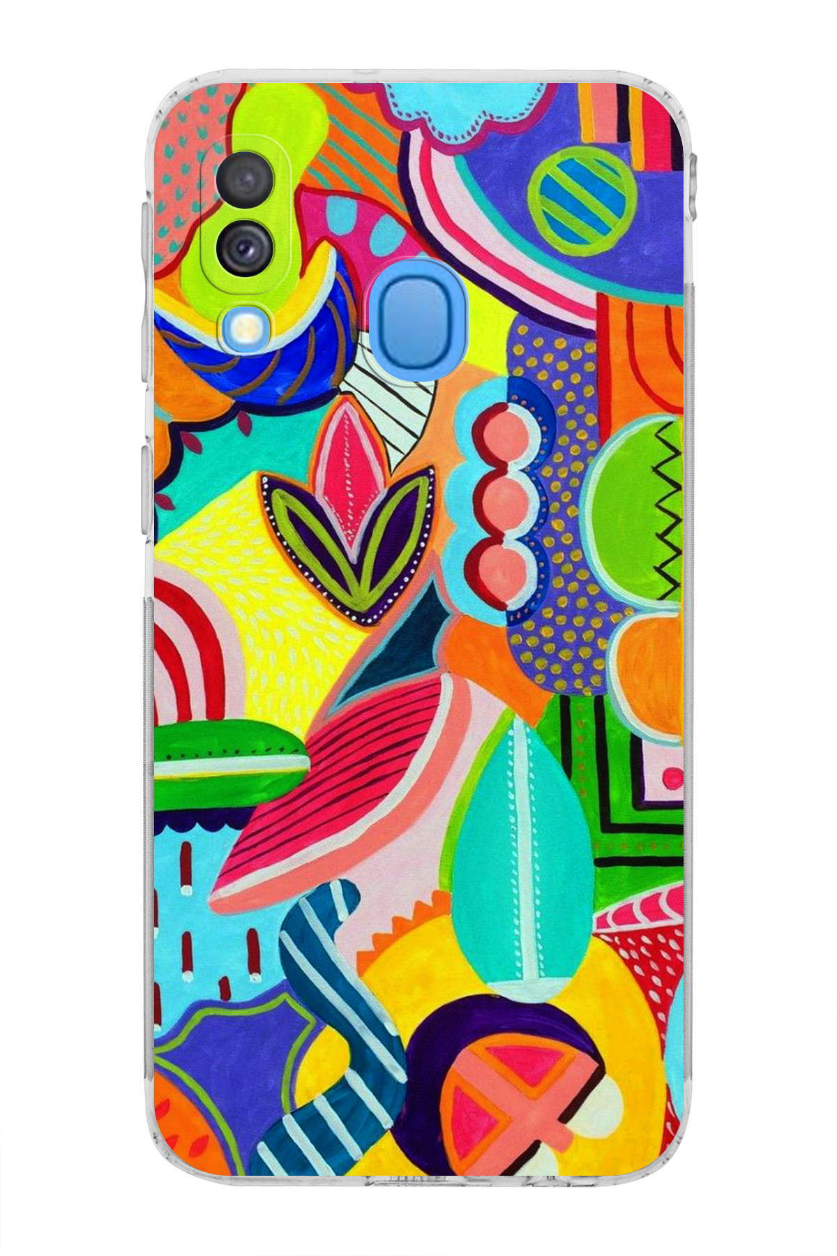 Samsung Galaxy A40 ile Uyumlu Retro Color 6 Kamera Korumalı Şeffaf Kılıf