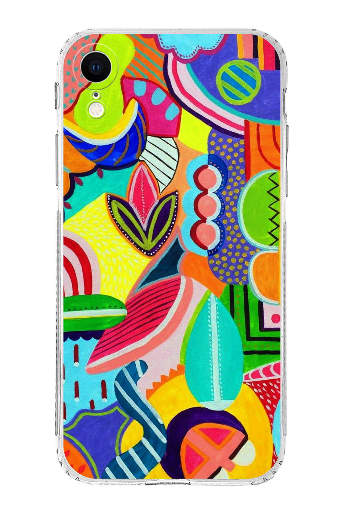 iPhone XR ile Uyumlu Retro Color 6 Kamera Korumalı Şeffaf Kılıf