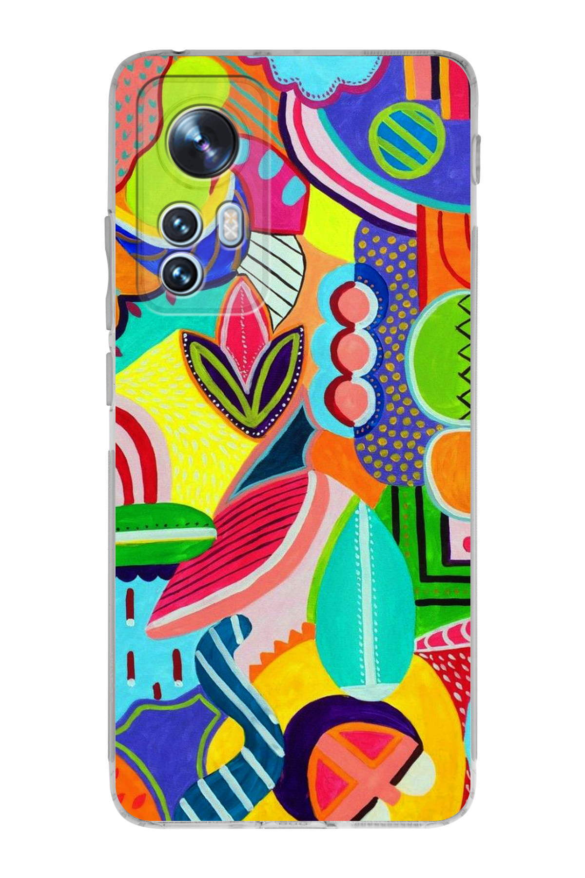 Mi 12 Lite ile Uyumlu Retro Color 6 Kamera Korumalı Şeffaf Kılıf