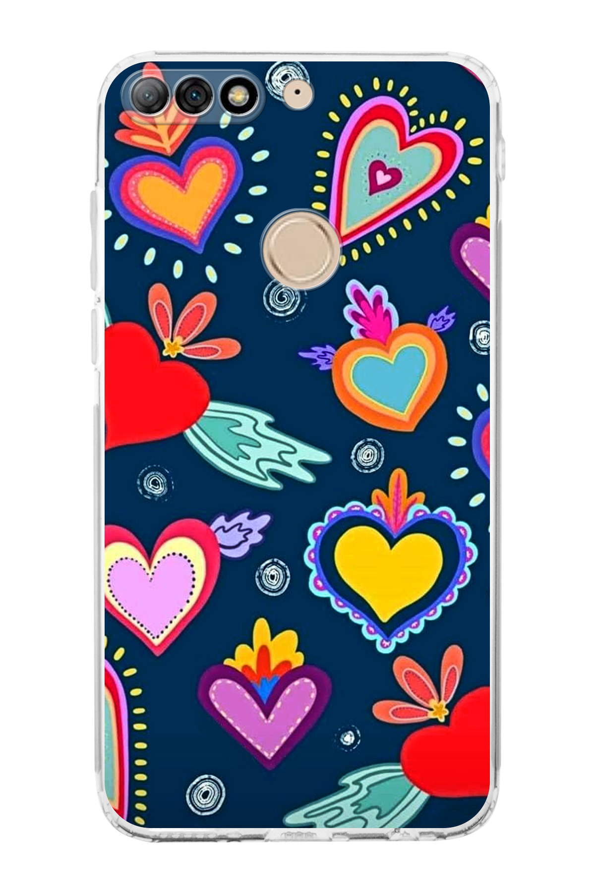 Huawei Y7 2018 ile Uyumlu Retro Color 3 Kamera Korumalı Şeffaf Kılıf