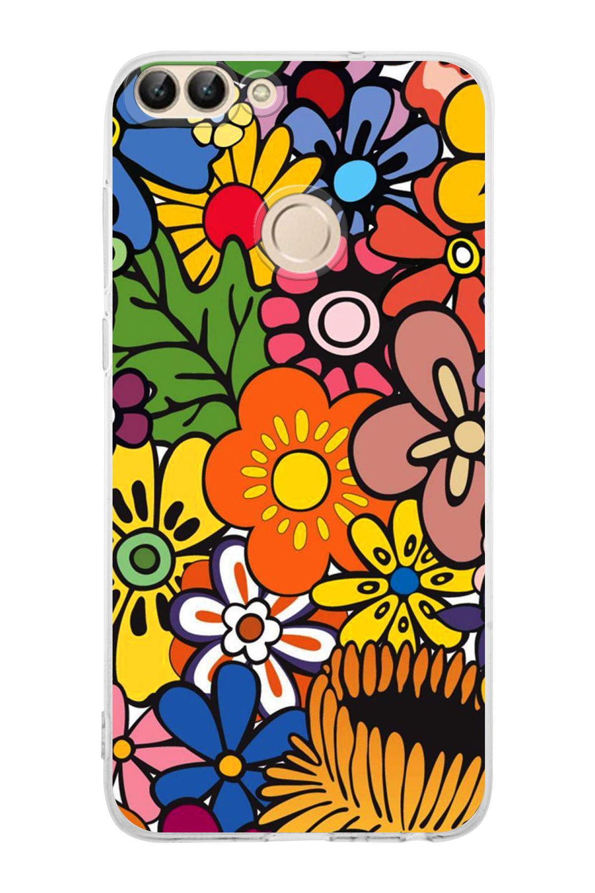 Huawei P Smart ile Uyumlu Retro Color 2 Kamera Korumalı Şeffaf Kılıf