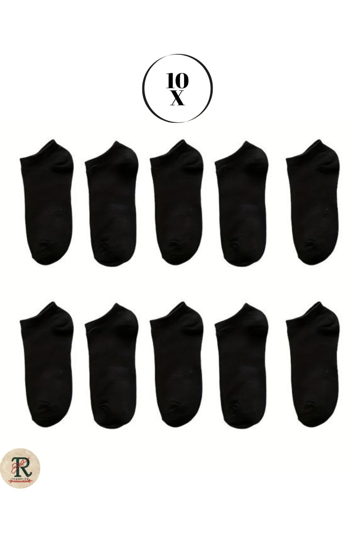 trampler Unisex 10 Çift Ekonomik Siyah Patik Pamuk Çorap