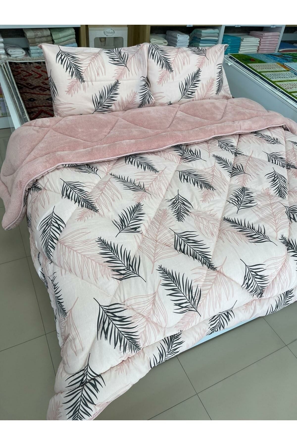violacasa Double Sided Welsoft Quilt Set Double Powder Feather Trendyol