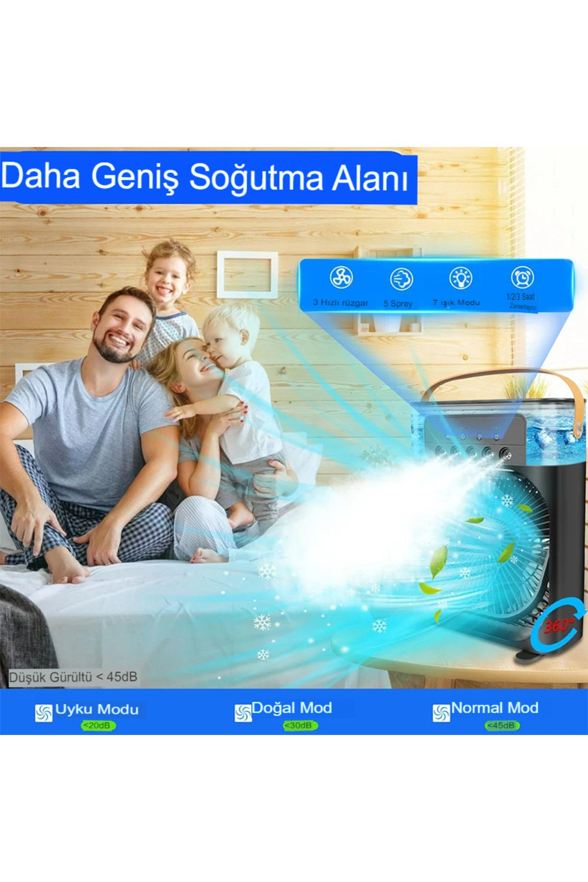 Buz Hava Serinletici Fan Hava Soğutucu Isıtma Dağılımı Taşınabilir Hava Nemlendiricili Ledli Fan