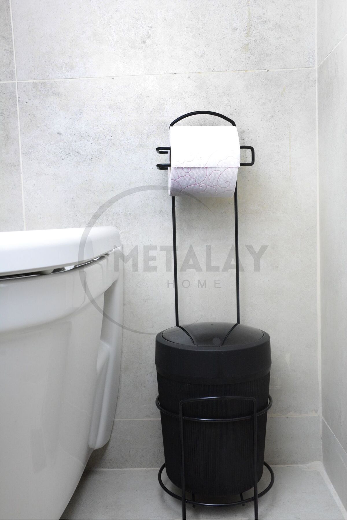 METALAY Siyah Yuvarlak Kovalı Wc Kağıtlık