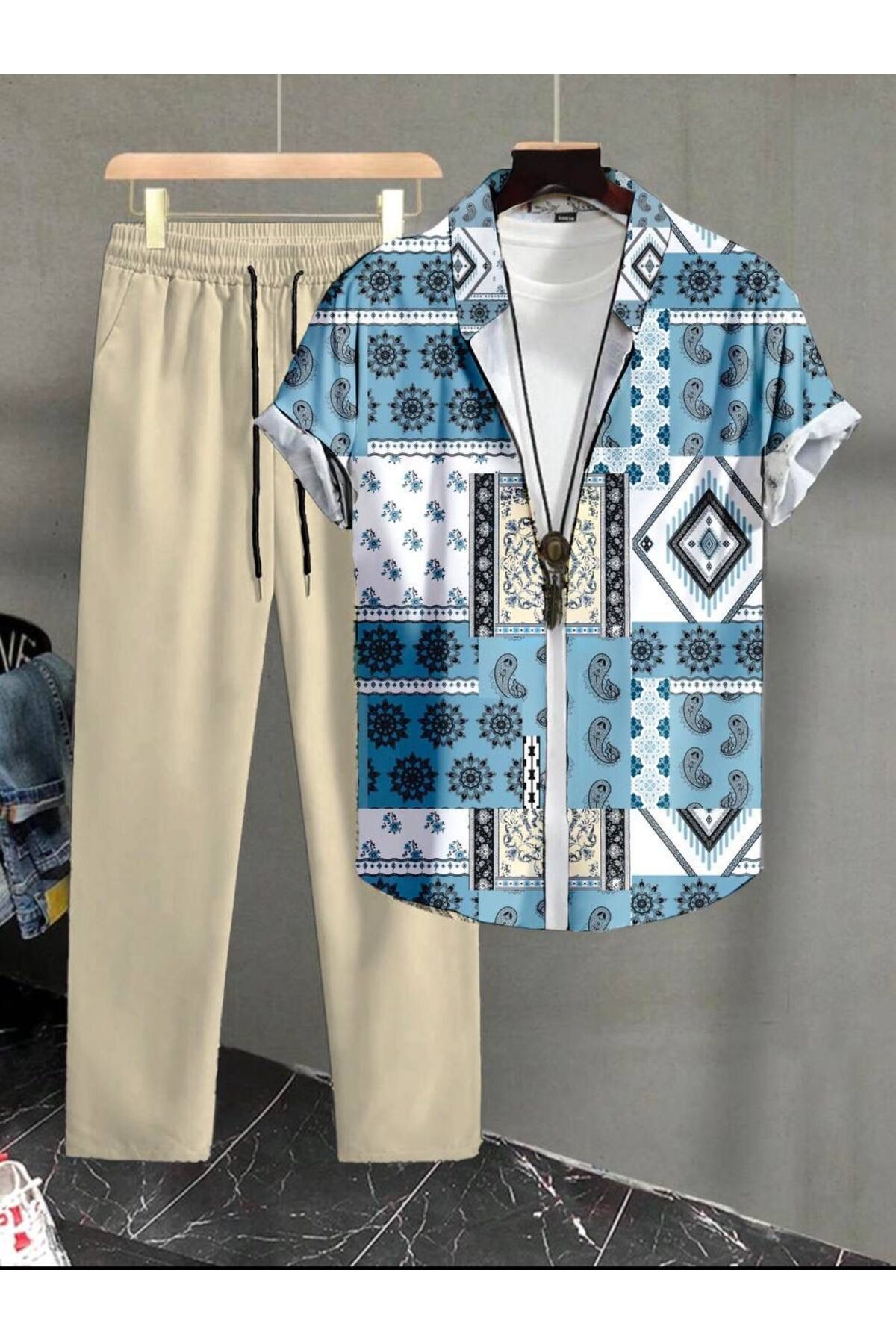 3-piece tracksuit set: blouse, shirt and trousers double gomlek two thread panoton -tisort 30/1