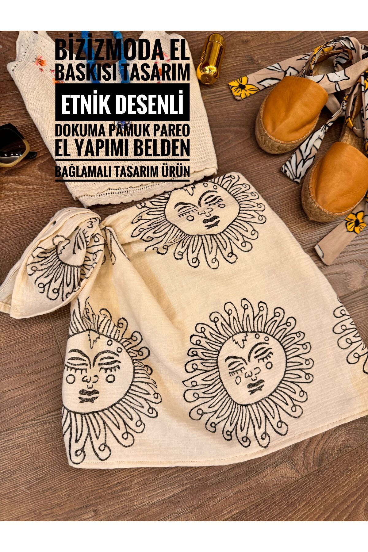 bizizmoda Pareo Cu Model Etnic Din Stofa Naturală - Imprimat Manual Femeie - M
