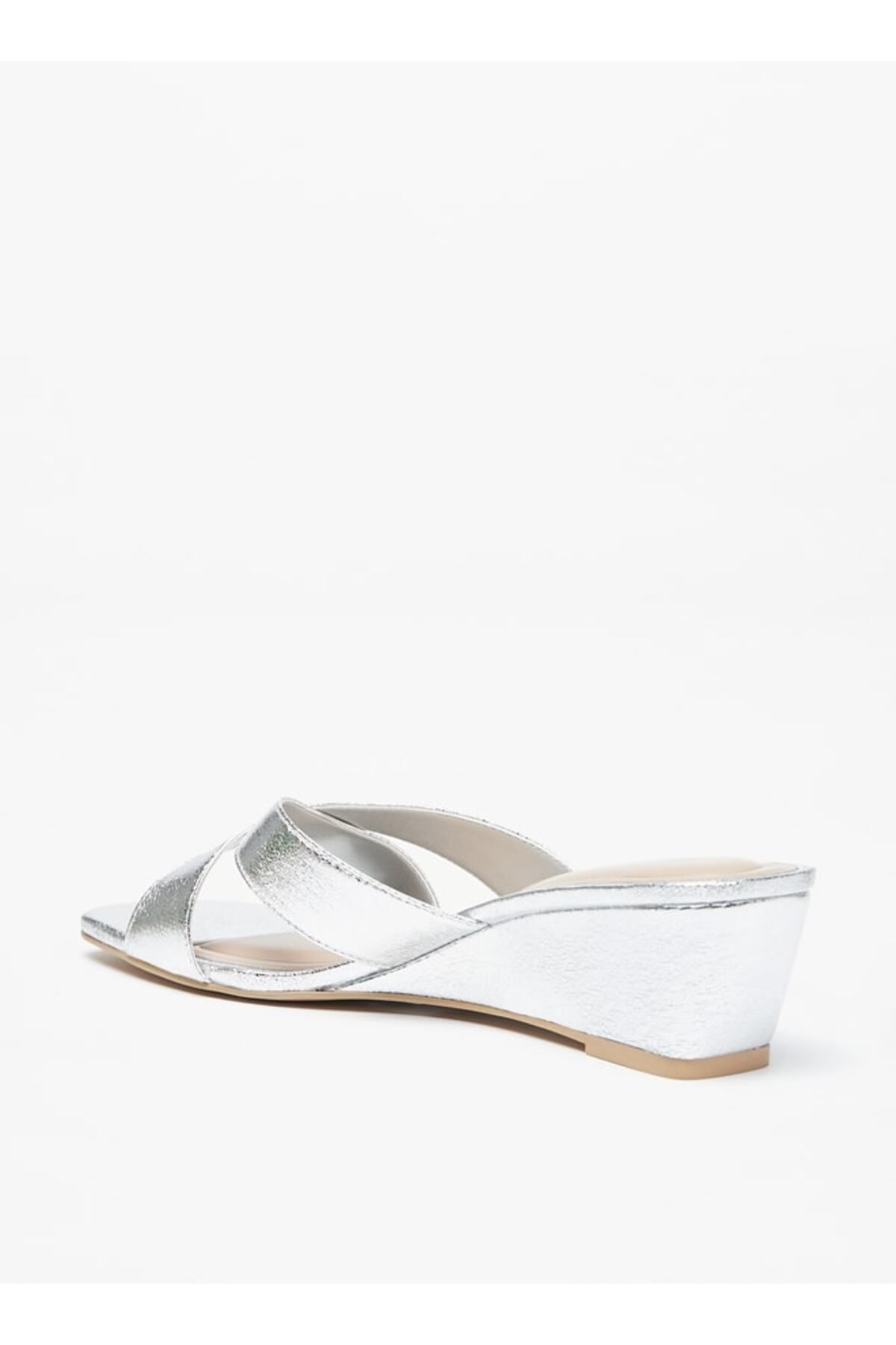 Flora Bella by Shoexpress-Metallic Slip-On Cross Slide Sandals with Wedge Heels 2