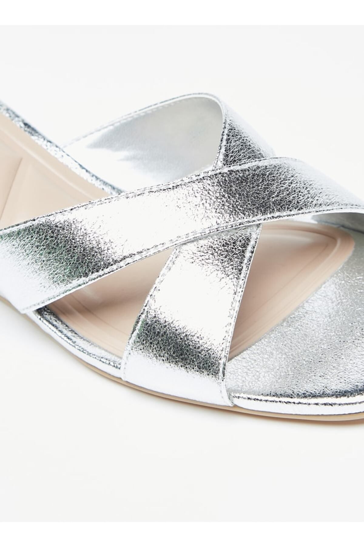 Flora Bella by Shoexpress-Metallic Slip-On Cross Slide Sandals with Wedge Heels 5