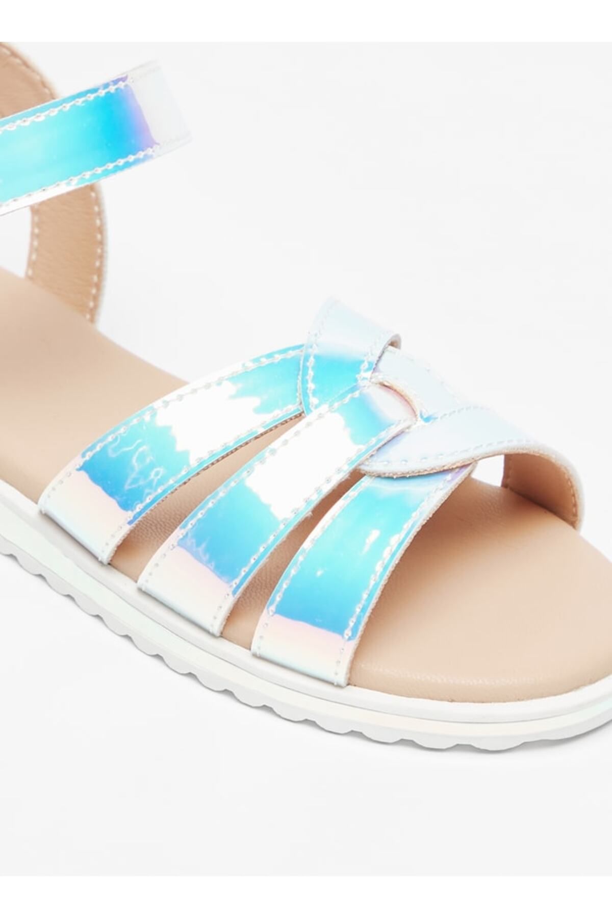 Flora Bella by Shoexpress-Iridescent Strap Sandals with Hook and Loop Closure 5