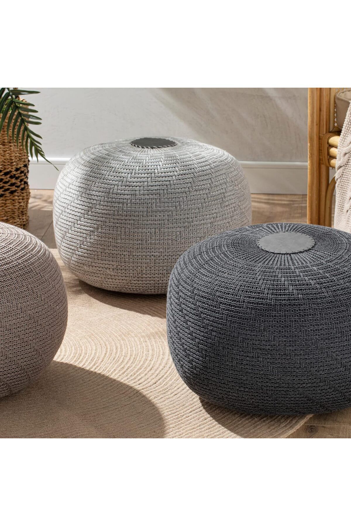 English Home-Pouf Hocker, Runder Pouf, Sitzhocker, Pouffe, Fußhocker, Strickpouf Hocker für Wohnzimmer 4