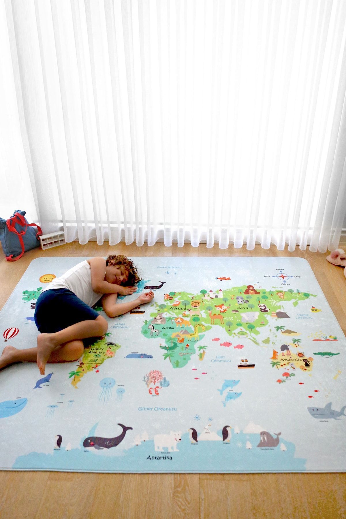 HAMUR Dünya Haritası Oyun Matı Bebek Çocuk Halısı Mavi Yenidoğan Yumuşak Aktivite Etkinlik Örtüsü fotoğrafı 3 (önizleme)